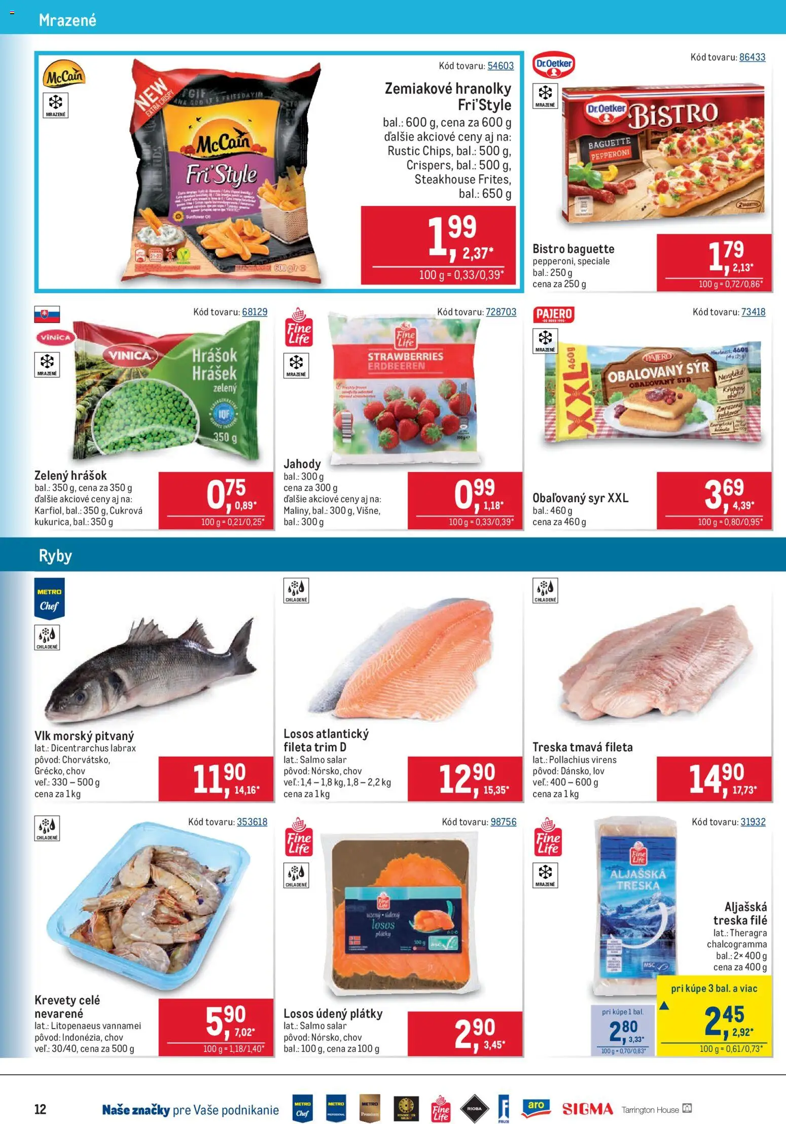 Nové Metro akcie – leták je platný od 15.07.2026 | Strana: 12 | Produkty: Syr, Ryby, Hrášok, Losos