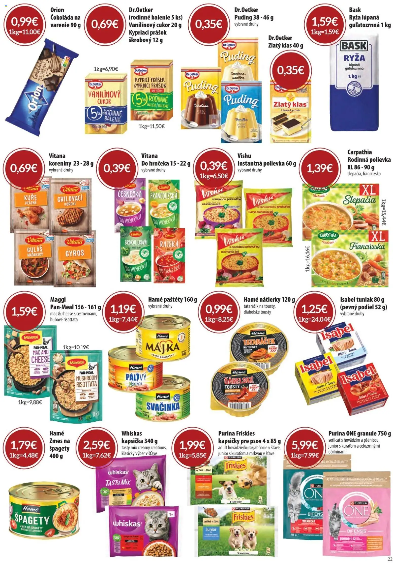 Nové CBA Komfos akcie – leták je platný od 03.09.2026 | Strana: 22 | Produkty: Granule, Whiskas, Kapsičky, Špagety