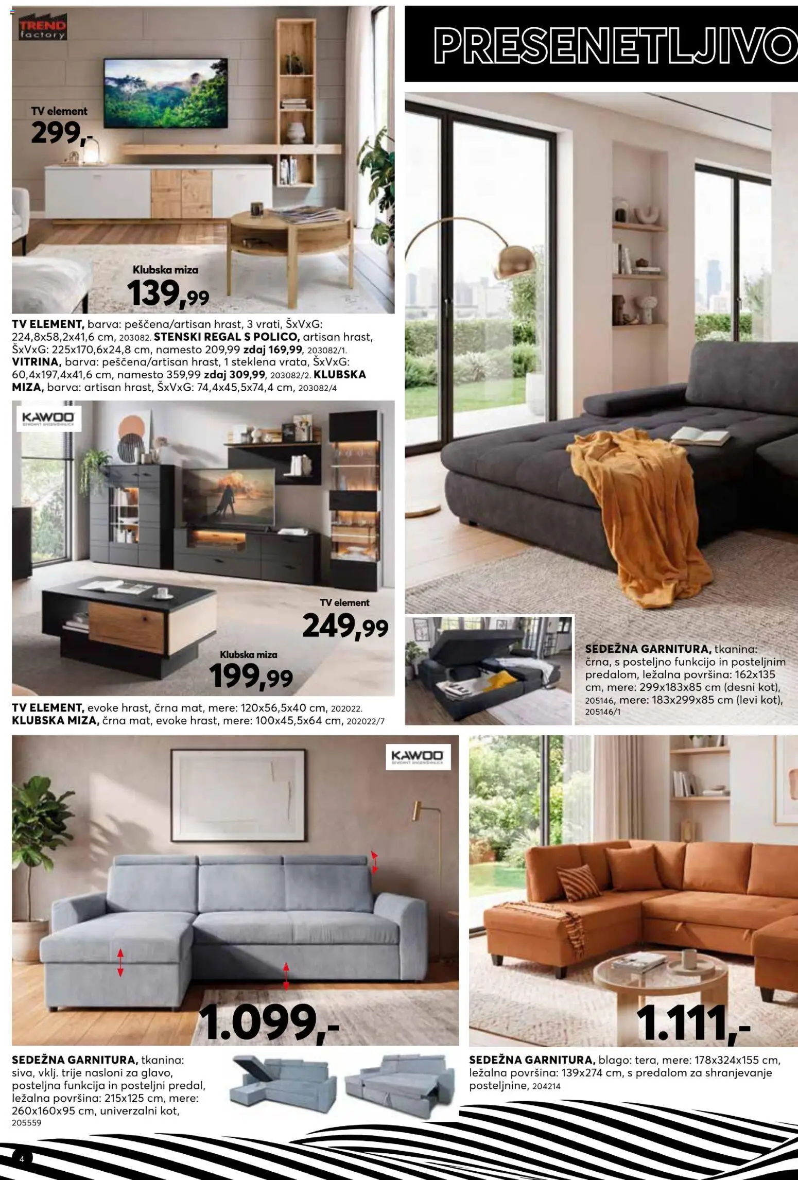 Novi Dipo katalog ponudbe – veljaven od 22.07.2026 | Stran: 4 | Izdelki: Tv, Klubska miza, Regal, Barva