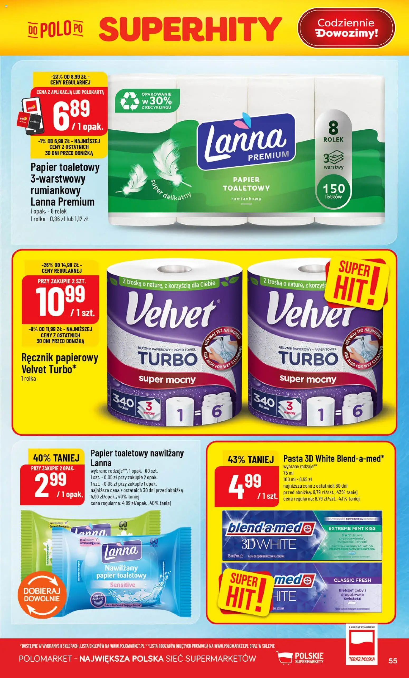 POLOmarket gazetka od 19.08.2026 | Strona: 55 | Produkty: Papier toaletowy, Pasta, Ręcznik papierowy, Papier toaletowy nawilżany