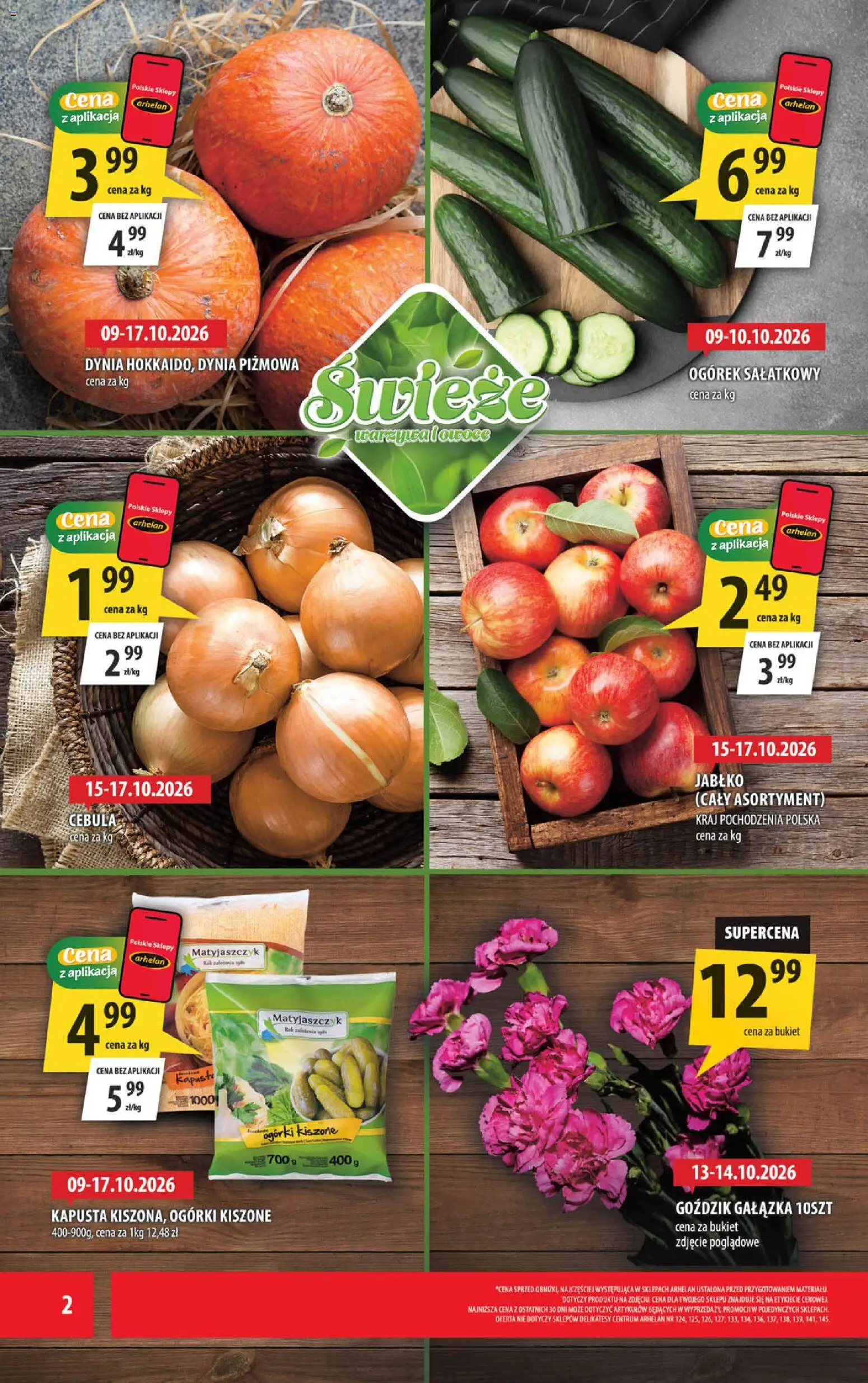 Arhelan gazetka od 09.10.2026 | Strona: 2 | Produkty: Kapusta, Goździk, Ogórki, Owoce