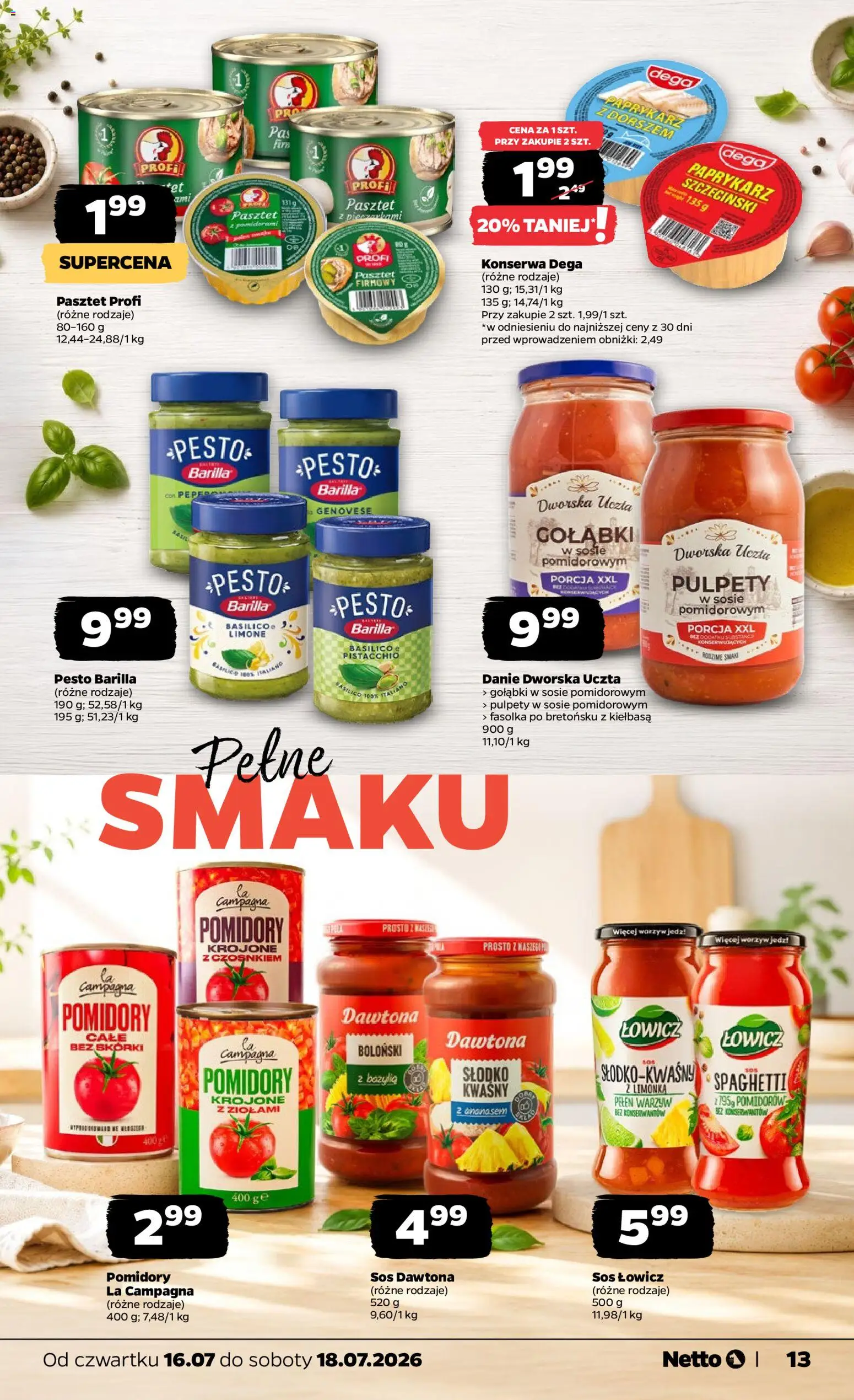 Netto gazetka od czwartku od 16.07.2026 | Strona: 13 | Produkty: Kiełbasa, Limonka, Paprykarz, Pesto