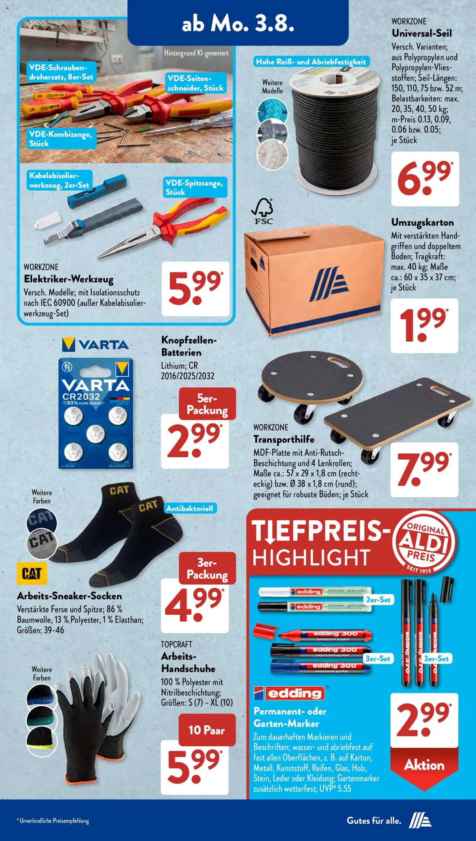 Aldi Süd Prospekt – gültig ab 03.08.2026 | Seite: 5 | Produkte: Batterien, Energy, Wasser, Handschuhe