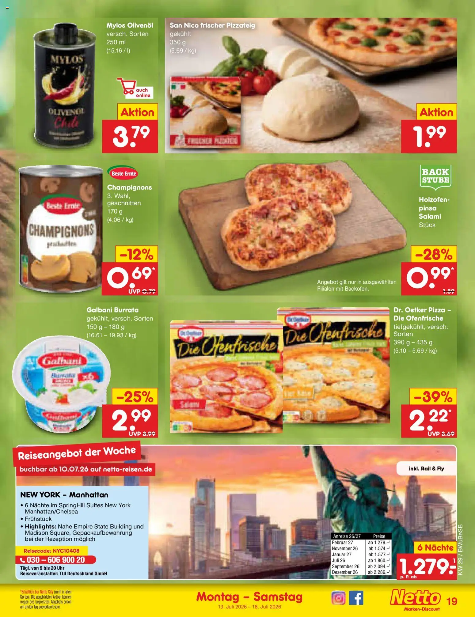 Netto Marken-Discount Prospekt – gültig ab 13.07.2026 | Seite: 25 | Produkte: Ofenfrische, Champignons, Salami, Uhr