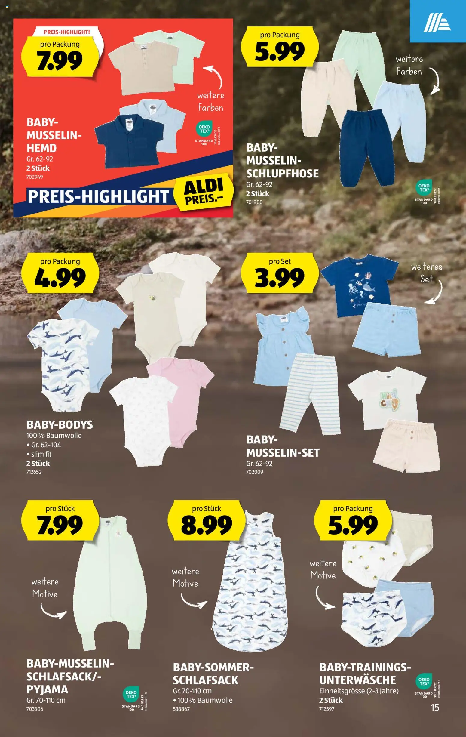 Aldi aktionen – gültig ab 21.05.2026 | Seite: 15 | Produkte: Schlafsack, Hemd, Unterwäsche, Pyjama