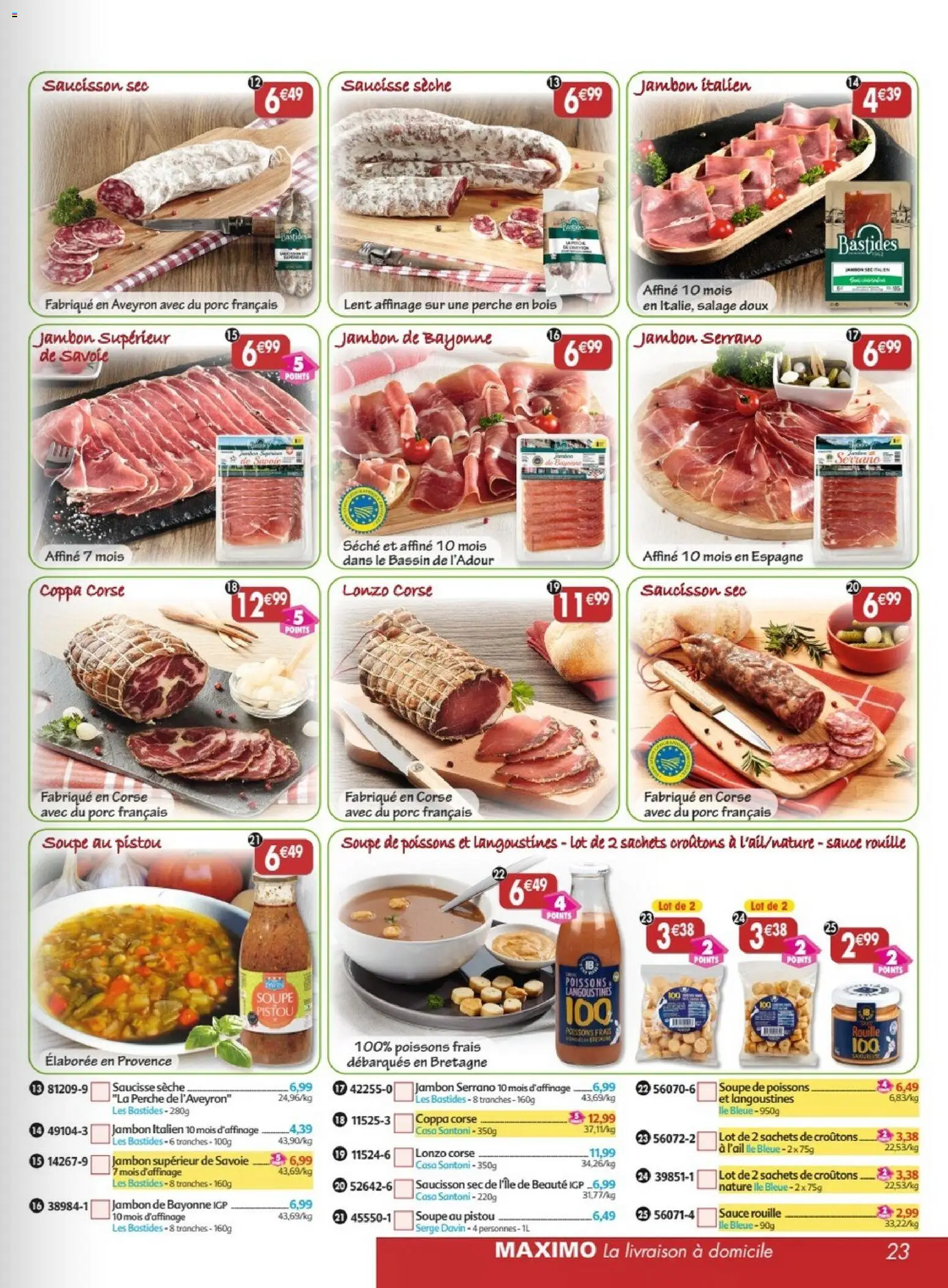 {H1} | Page: 23 | Produits: Saucisson, Saucisson sec, Jambon serrano, Saucisse