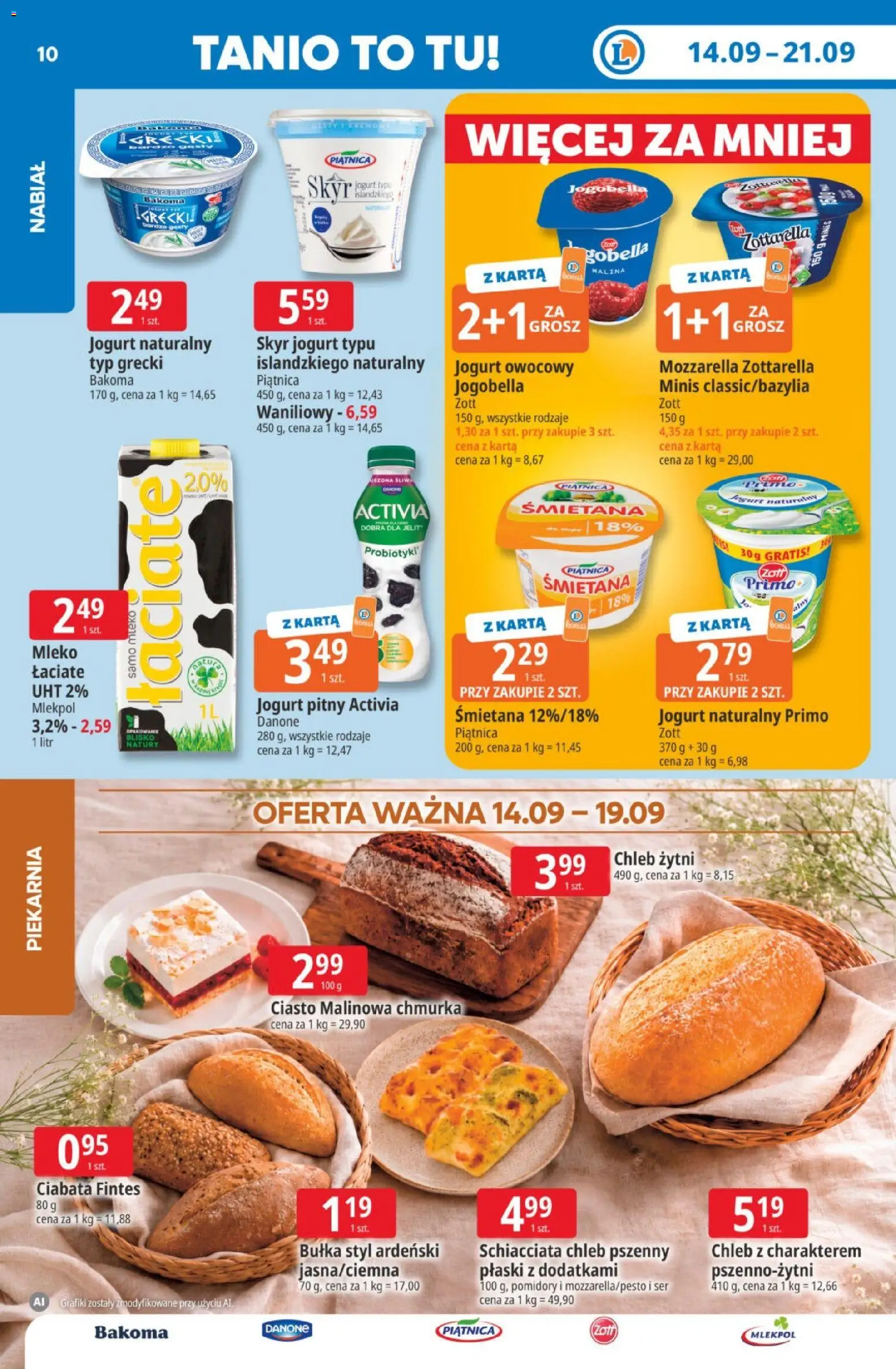 E.Leclerc gazetka od 14.09.2026 | Strona: 10 | Produkty: Ciasto, Jogurt naturalny, Śmietana, Probiotyki