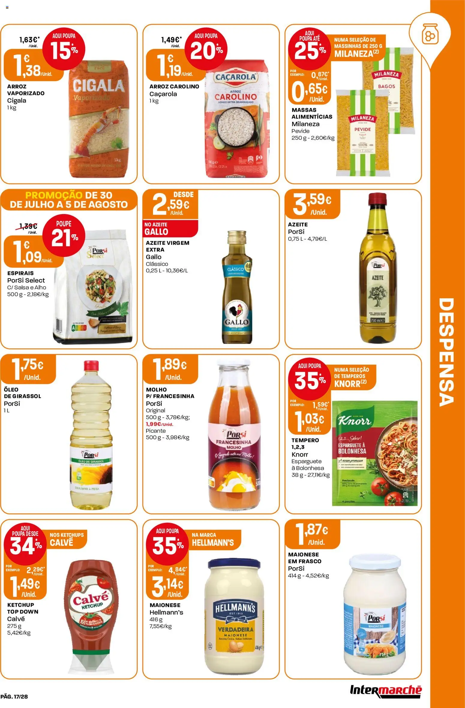 Intermarché Folheto Contact │ válido de 30/07/2026 | Página: 17 | Produtos: Azeite, Maionese, Arroz, Ketchup