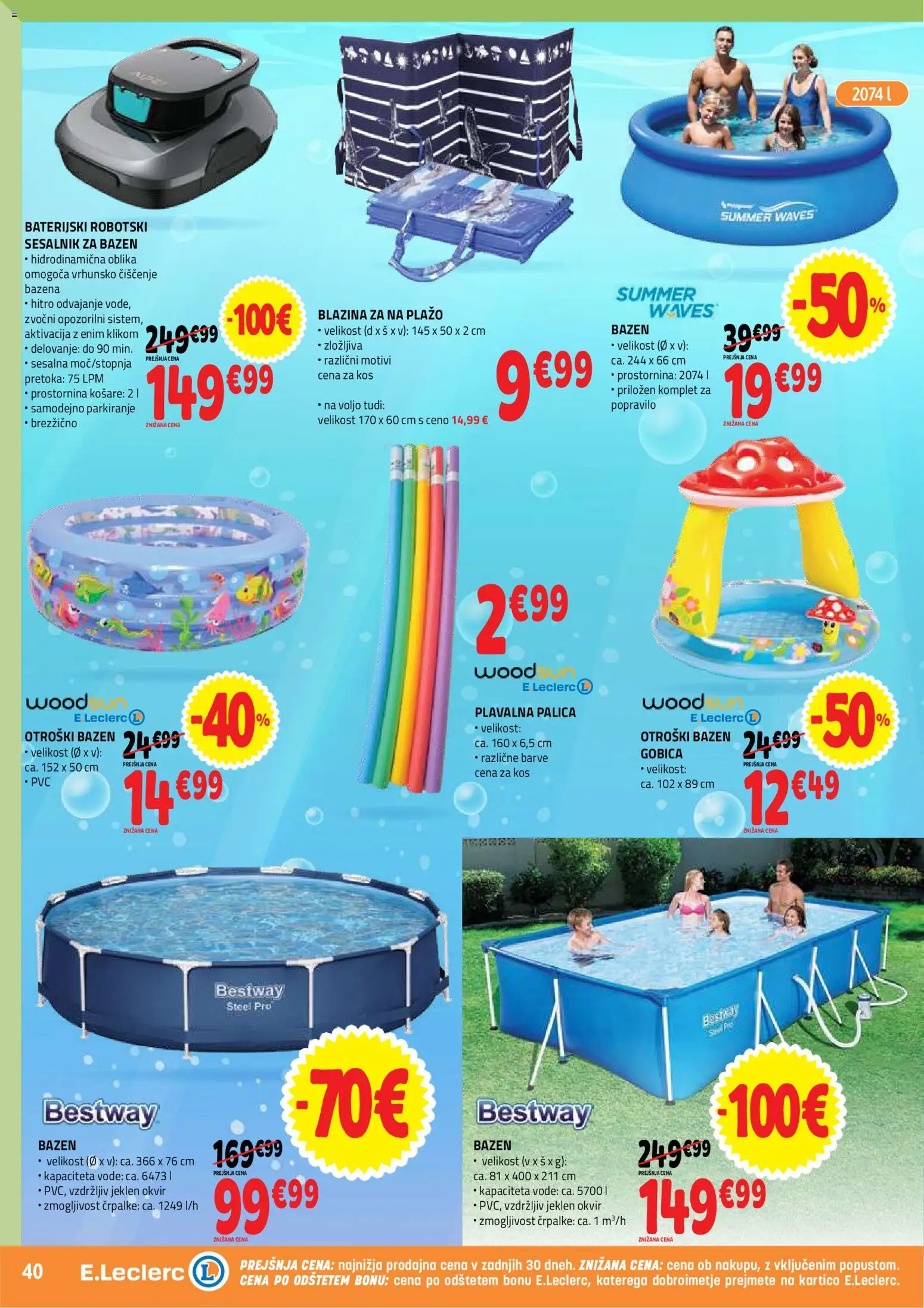 Novi E.leclerc katalog ponudbe – veljaven od 08.07.2026 | Stran: 40 | Izdelki: Bazen, Okvir, Kos, Sesalnik