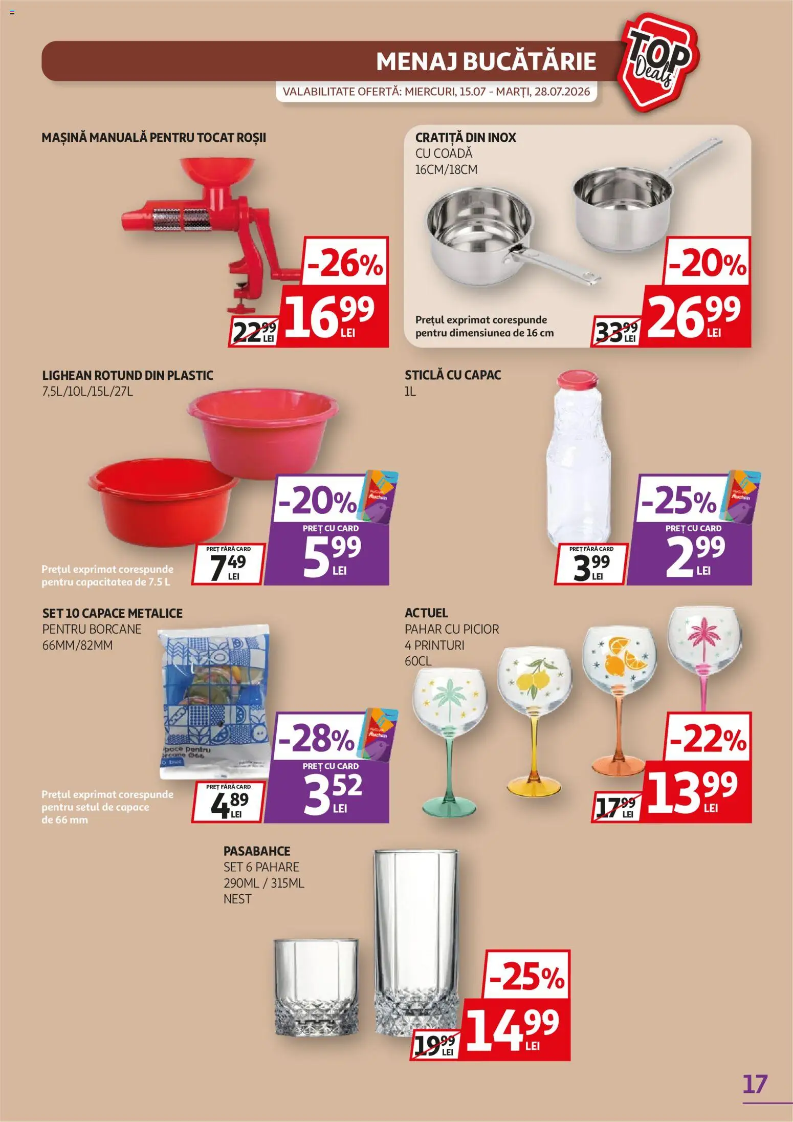 Noul catalog Auchan – valabil de la 15.07.2026 | Pagină: 17 | Produse: Pahare, Cratiță, Bucătărie, Sticla cu capac