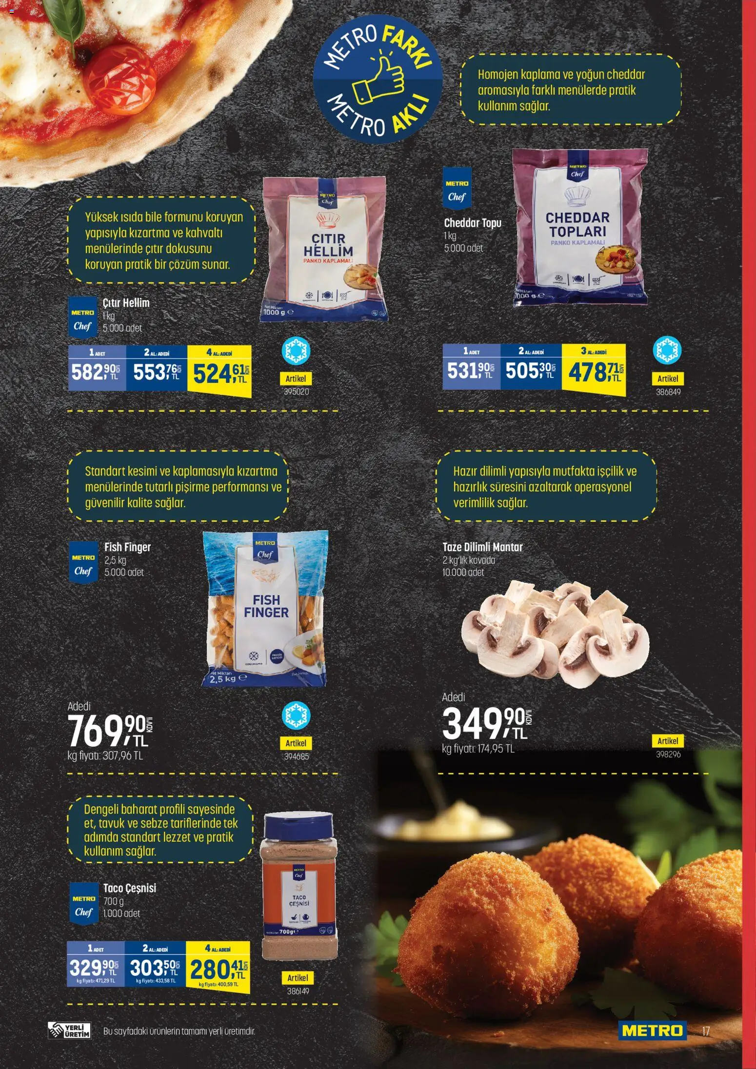Metro - Fast Food - 17 Eylül 2026 tarihinden itibaren geçerlidir | Sayfa: 17 | Ürünler: Cheddar, Baharat, Sebze, Mantar