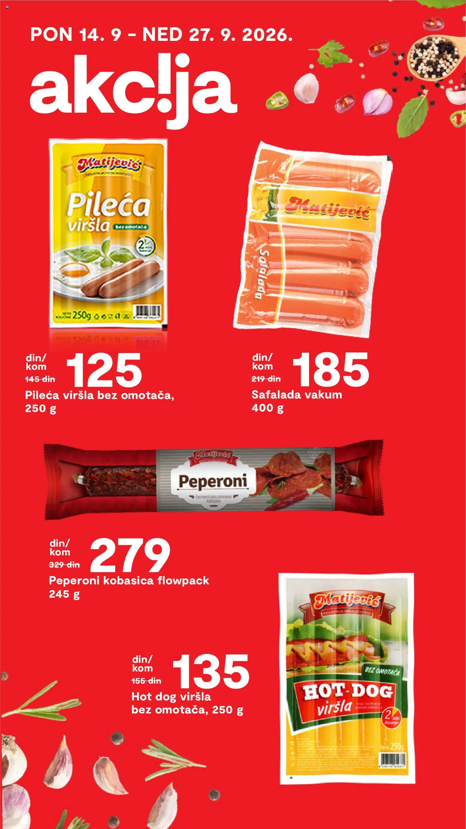 Matijevic katalog - važi od 22.09.2026 | Strana: 15 | Proizvode: Hot dog, Kobasica