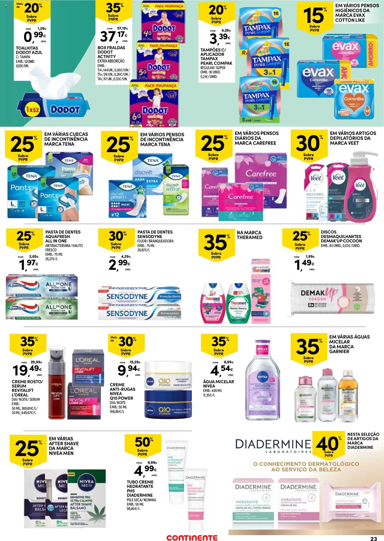 Continente Açores  │ válido de 14.05.2026 | Página: 23 | Produtos: Fraldas, Fraldas dodot, Água micelar, Cuecas