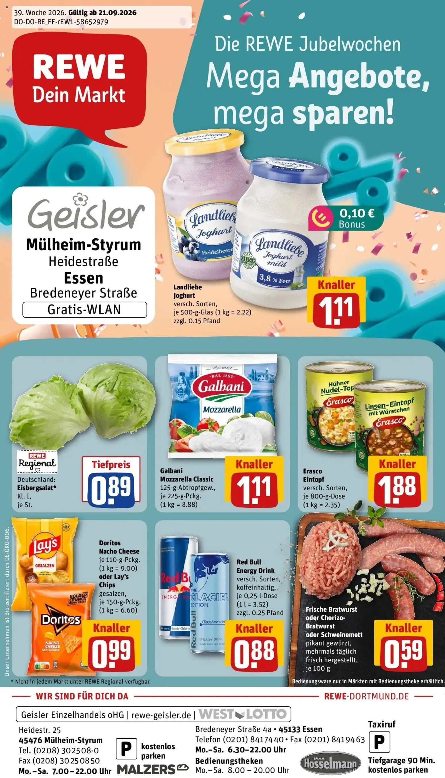 REWE Prospekt ab 21.09.2026 zum Blättern » Angebote | Seite: 1 | Produkte: Joghurt, Erasco, Chips, Telefon