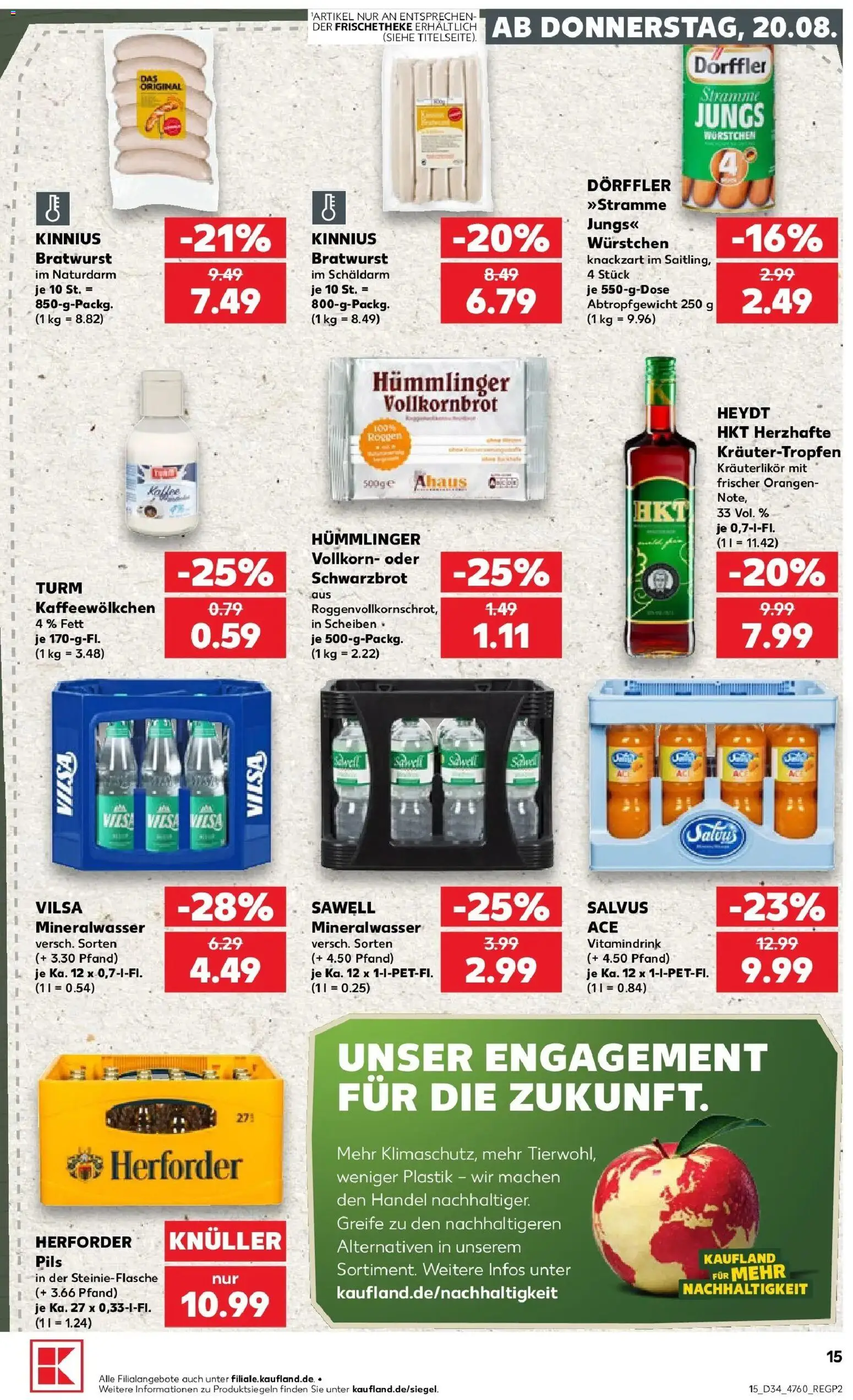 Prospekt Kaufland ab 20.08.2026 » Angebote Online zum Blättern | Seite: 15 | Produkte: Vollkornbrot, Pils, Orangen, Mineralwasser