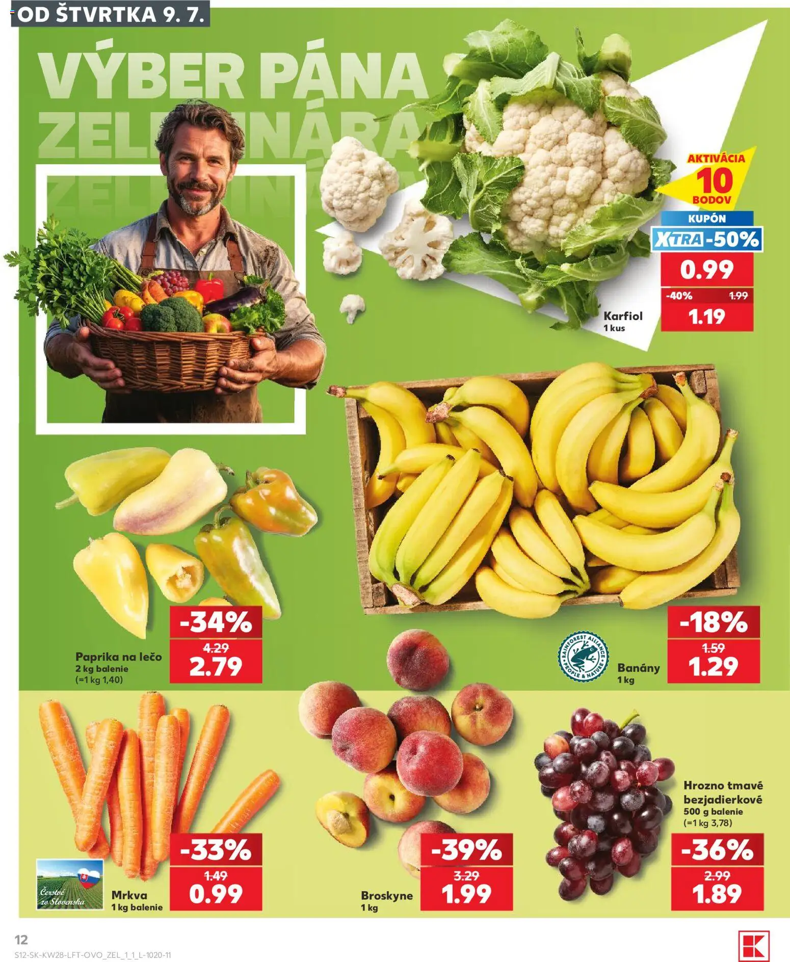 Nové Kaufland akcie – leták je platný od 09.07.2026 | Strana: 12 | Produkty: Paprika, Karfiol, Broskyne, Hrozno