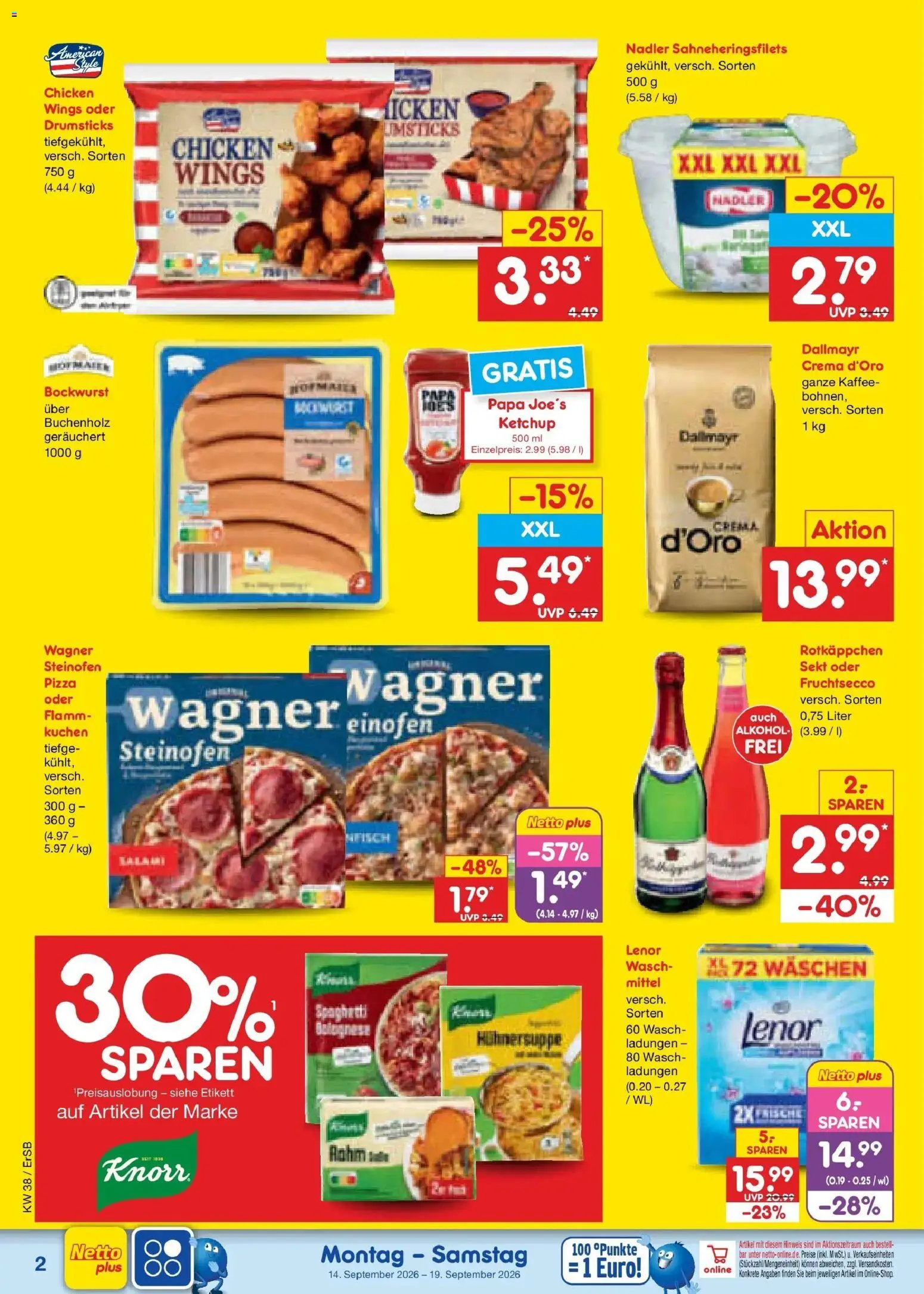Netto Marken-Discount Prospekt Naumburg – gültig ab 14.09.2026 | Seite: 2 | Produkte: Kaffee, Fruchtsecco, Dallmayr, Pizza