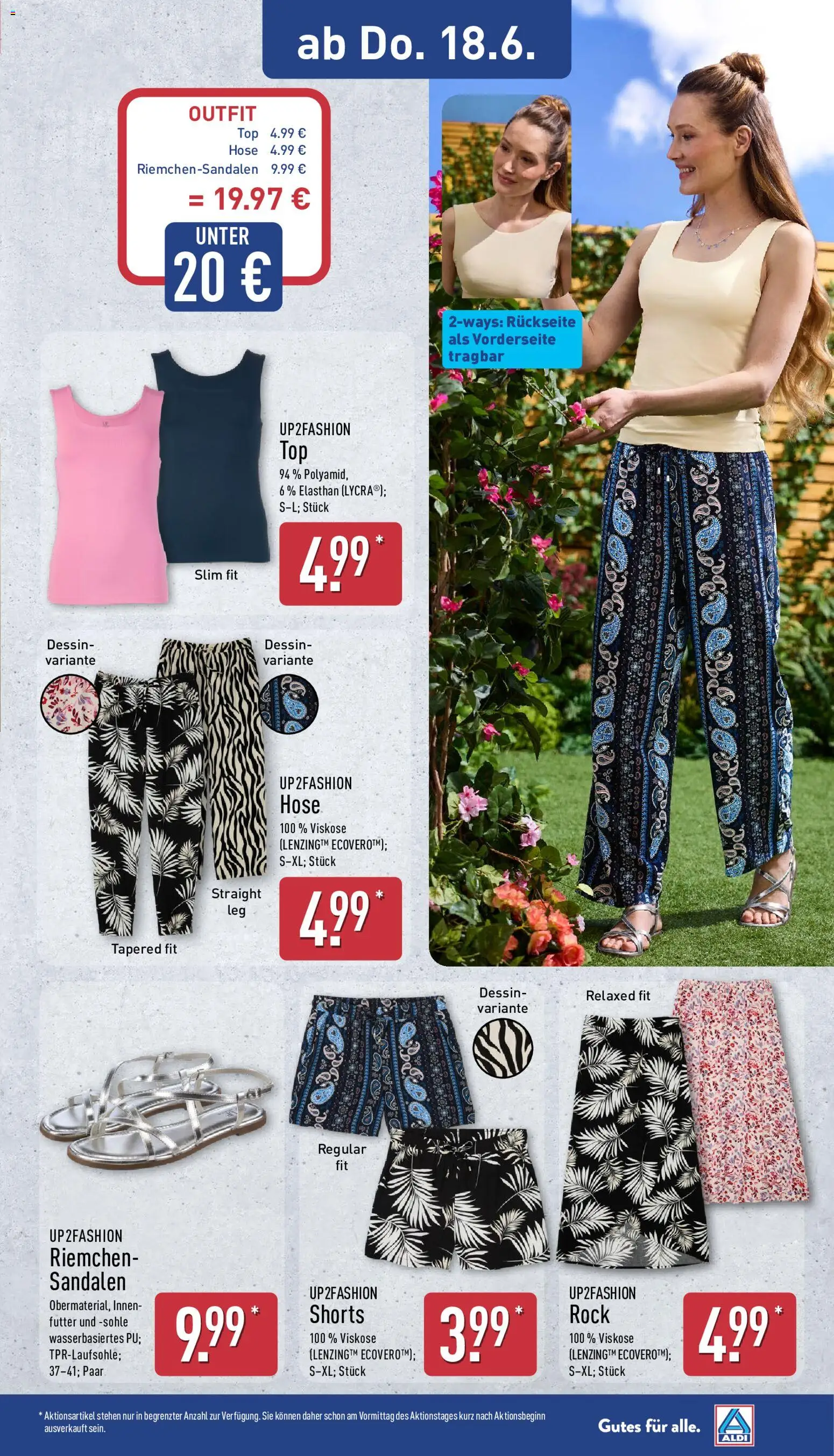 Aldi Prospekt – gültig ab 15.06.2026 | Seite: 23 | Produkte: Top, Up2fashion, Rock, Sandalen