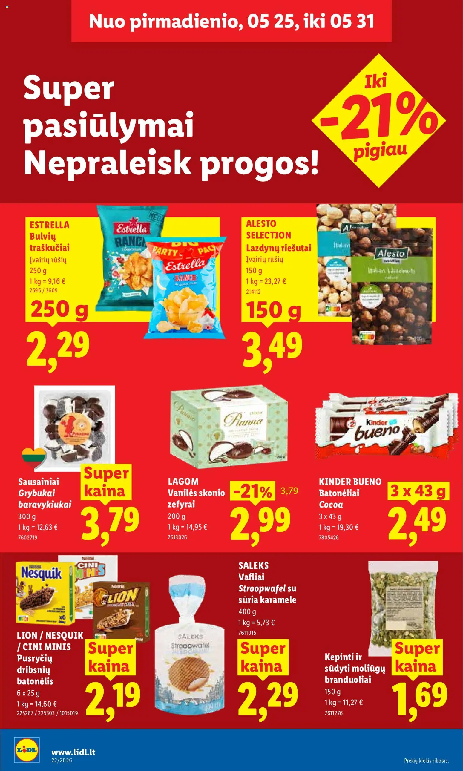 LIDL akcijos nuo 25.05.2026 | Puslapis: 14 | Prekių: Riešutai, Sausainiai, Vafliai, Traškučiai