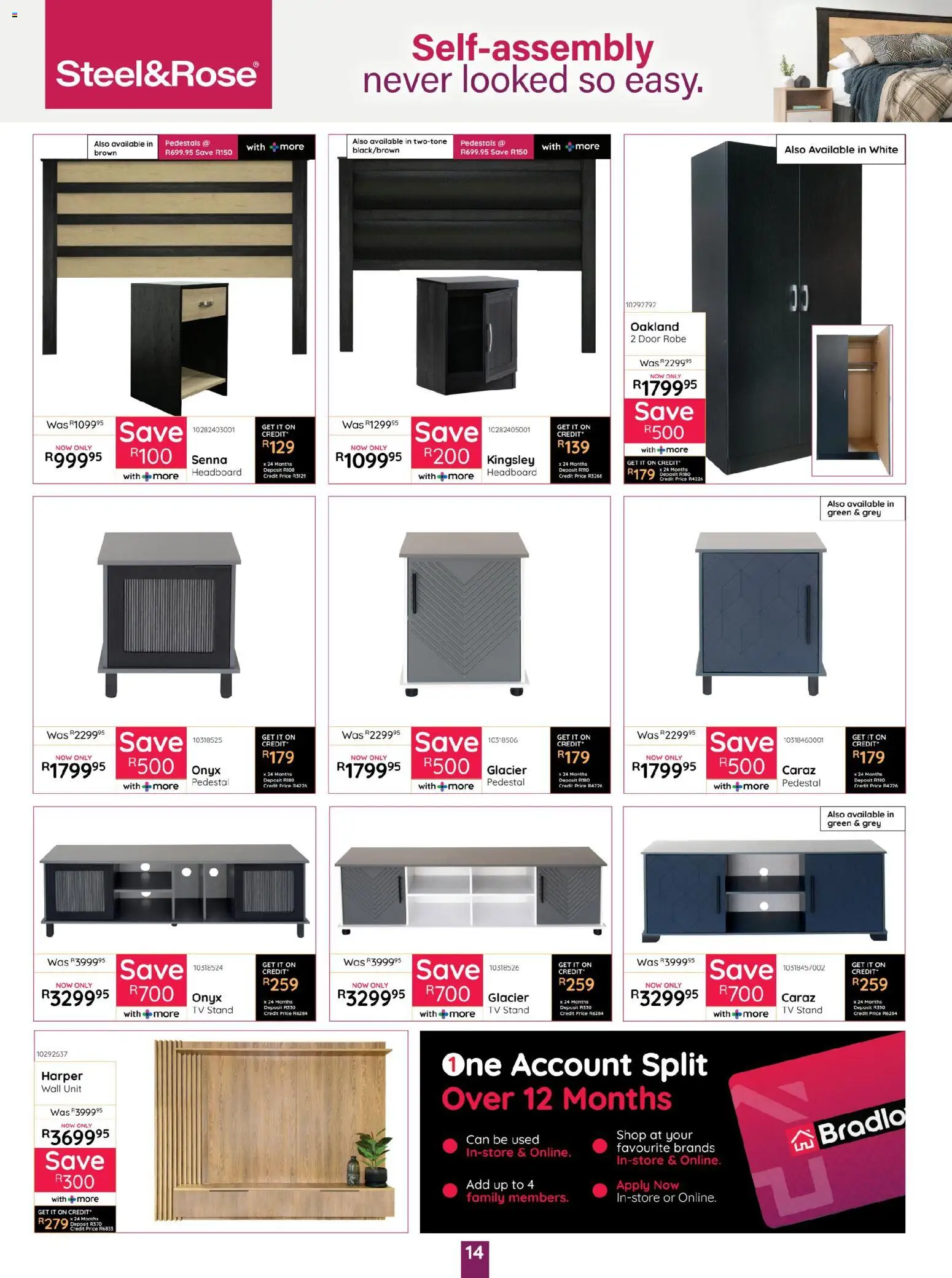 New Bradlows catalogue – valid from 16.04.2026 | Page: 14 | Products: Pedestal, Headboard, TV, Wall unit
