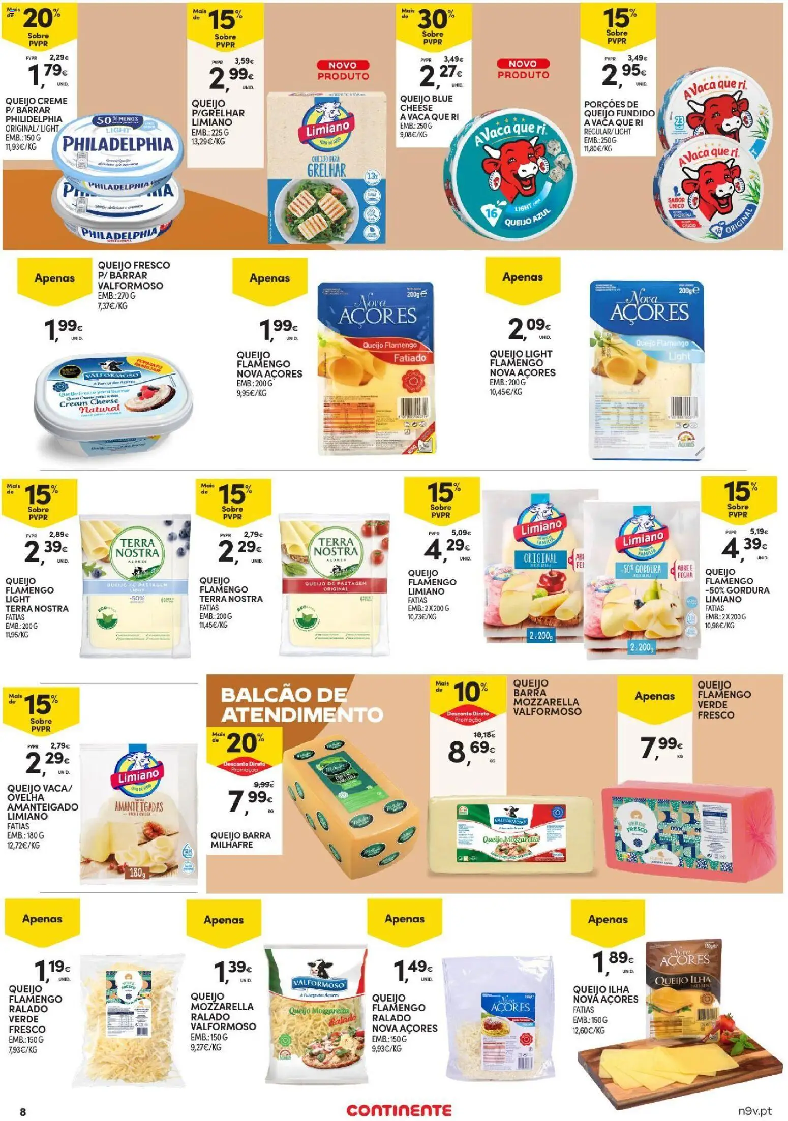 Continente folheto Açores │ válido de 15/10/2026 | Página: 8 | Produtos: Queijo Mozzarella, Queijo creme, Cream cheese, Queijo