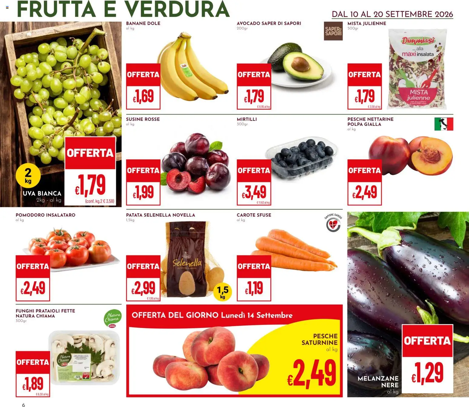 Volantino Pan del 10/09/2026 | Pagina: 6 | Prodotti: Banane, Funghi, Uva, Melanzane