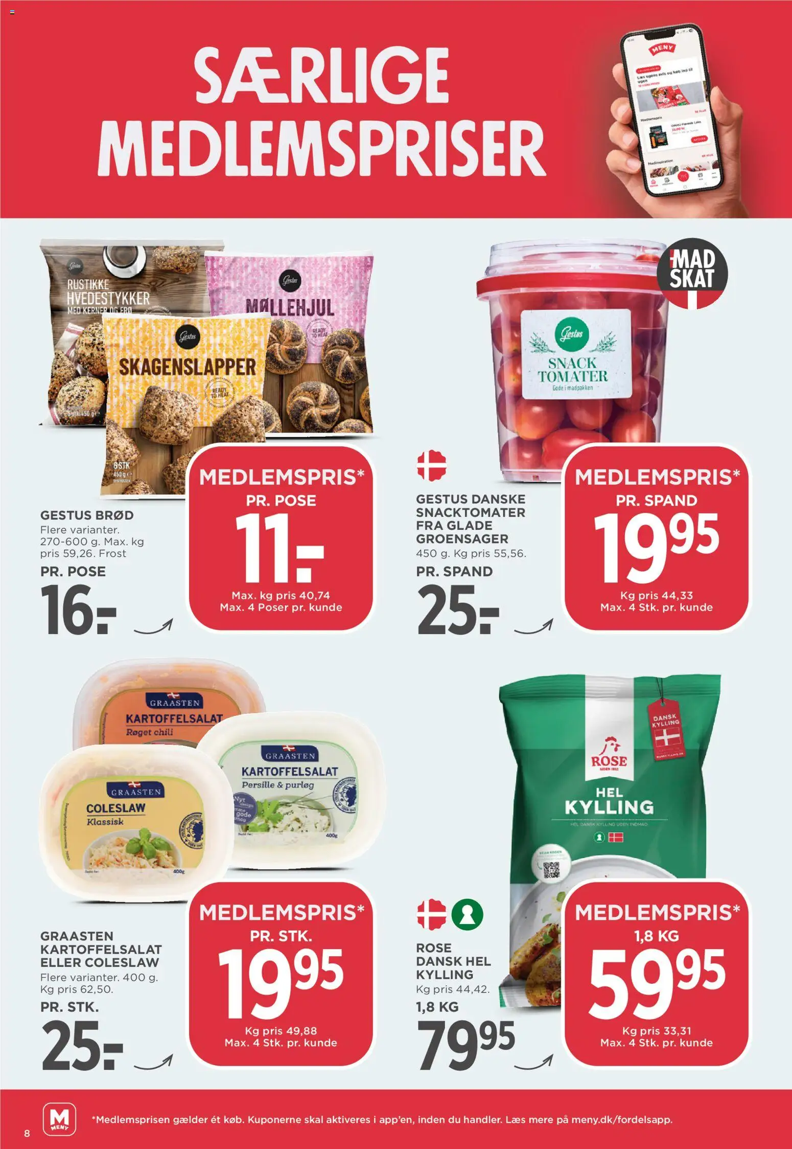 Meny tilbudsavis – gyldig fra 08.05.2026 | Side: 8 | Produkter: Purløg, Brød, Kartoffelsalat, Persille