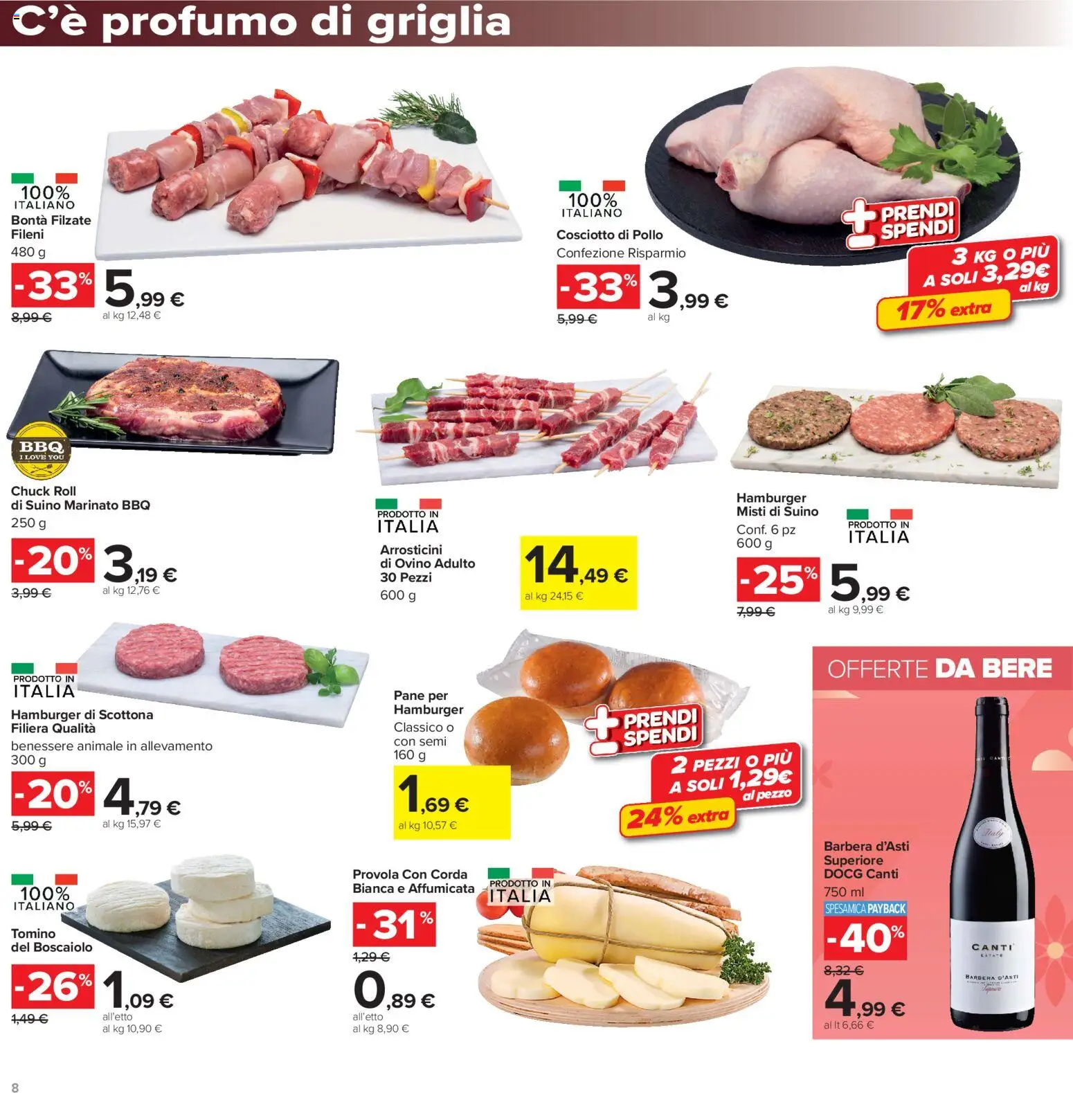 Volantino Carrefour del 06/08/2026 | Pagina: 8 | Prodotti: Pollo, Suino, Arrosticini, Ovino