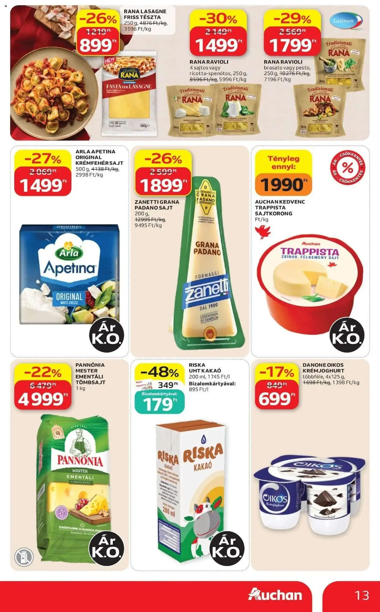 Auchan akciós ujság - amely érvényes a következő dátumtól: 2026.07.16. | Oldal: 13 | Termékek: Grana padano, Sajt, Tészta, Lasagne