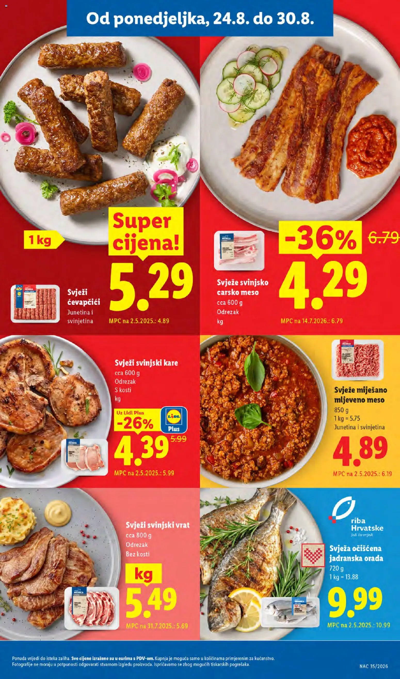 Lidl katalog | vrijedi od 24.08.2026 | Stranica: 3 | Proizvodi: Carsko meso, Odrezak, Riba, Mljeveno meso