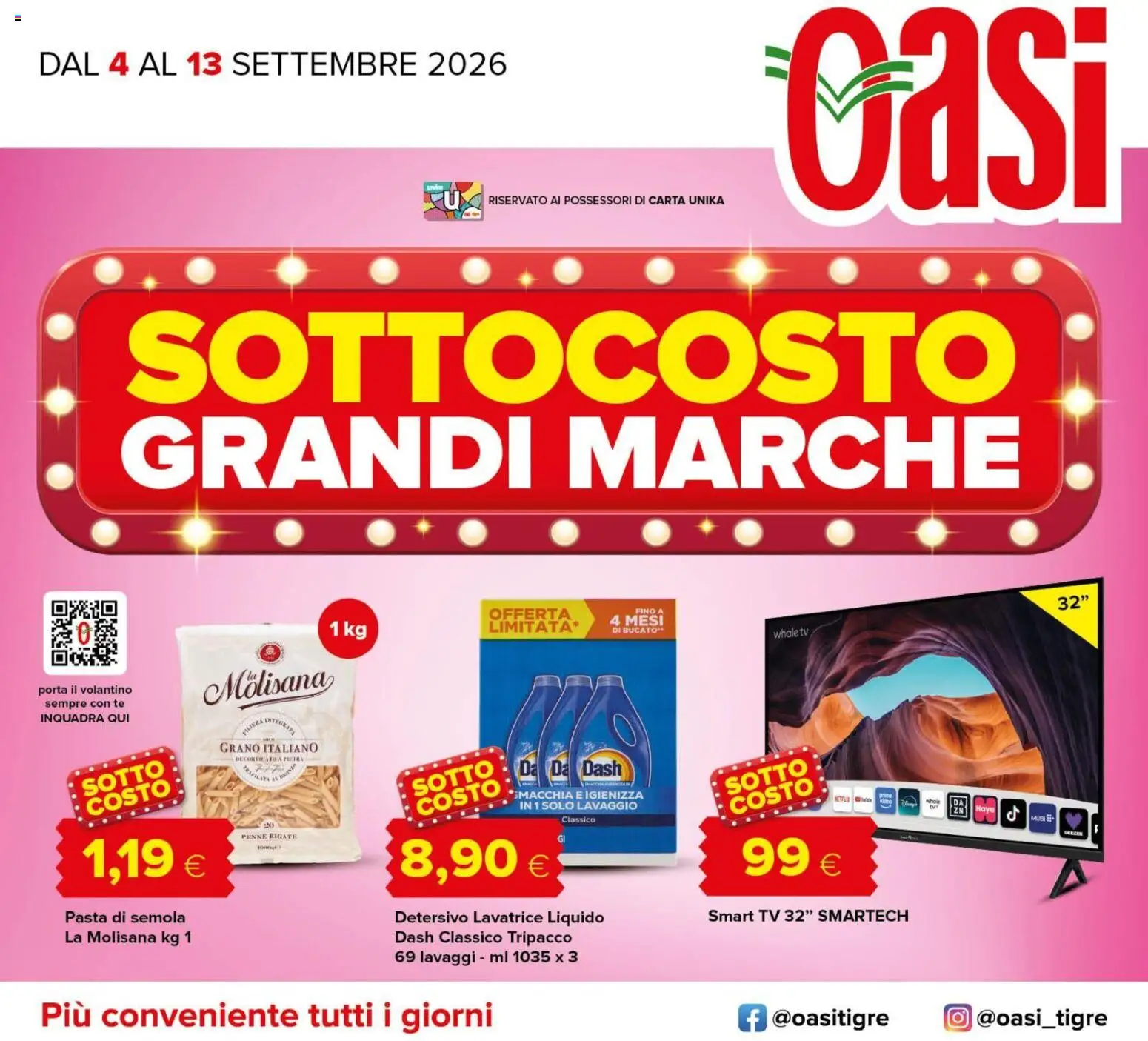 Volantino Oasi del 03/09/2026 | Pagina: 1 | Prodotti: Porta, Tè, smart TV, Penne