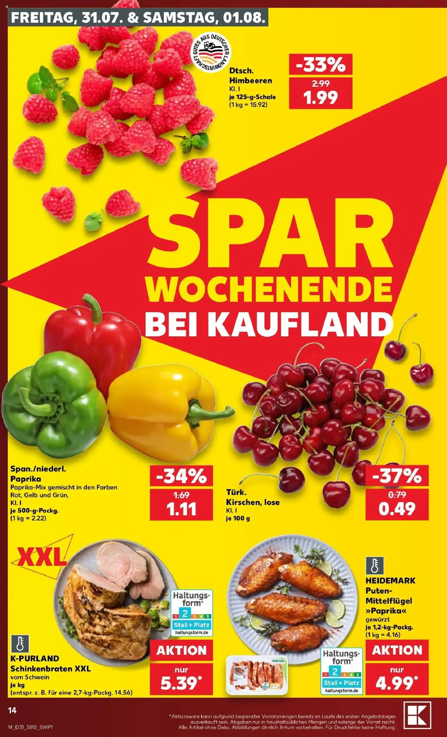 Kaufland Prospekt Eisenhüttenstadt – gültig ab 30.07.2026 | Seite: 14 | Produkte: Himbeeren, Paprika