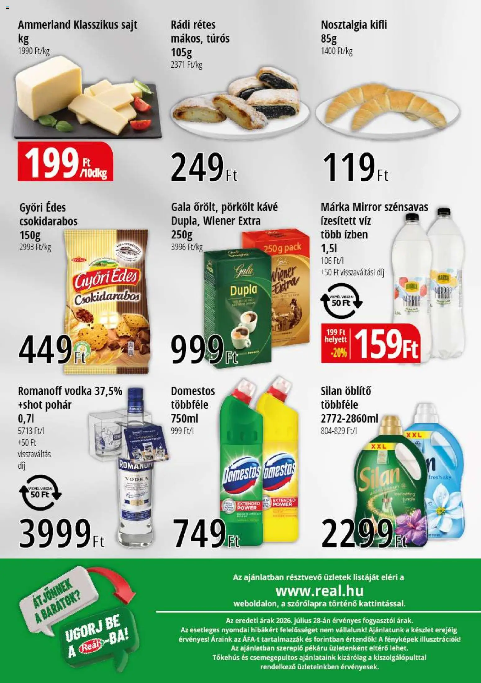 Reál akciós ujság - amely érvényes a következő dátumtól: 2026.08.06. | Oldal: 2 | Termékek: Kifli, Sajt, Kávé, Vodka
