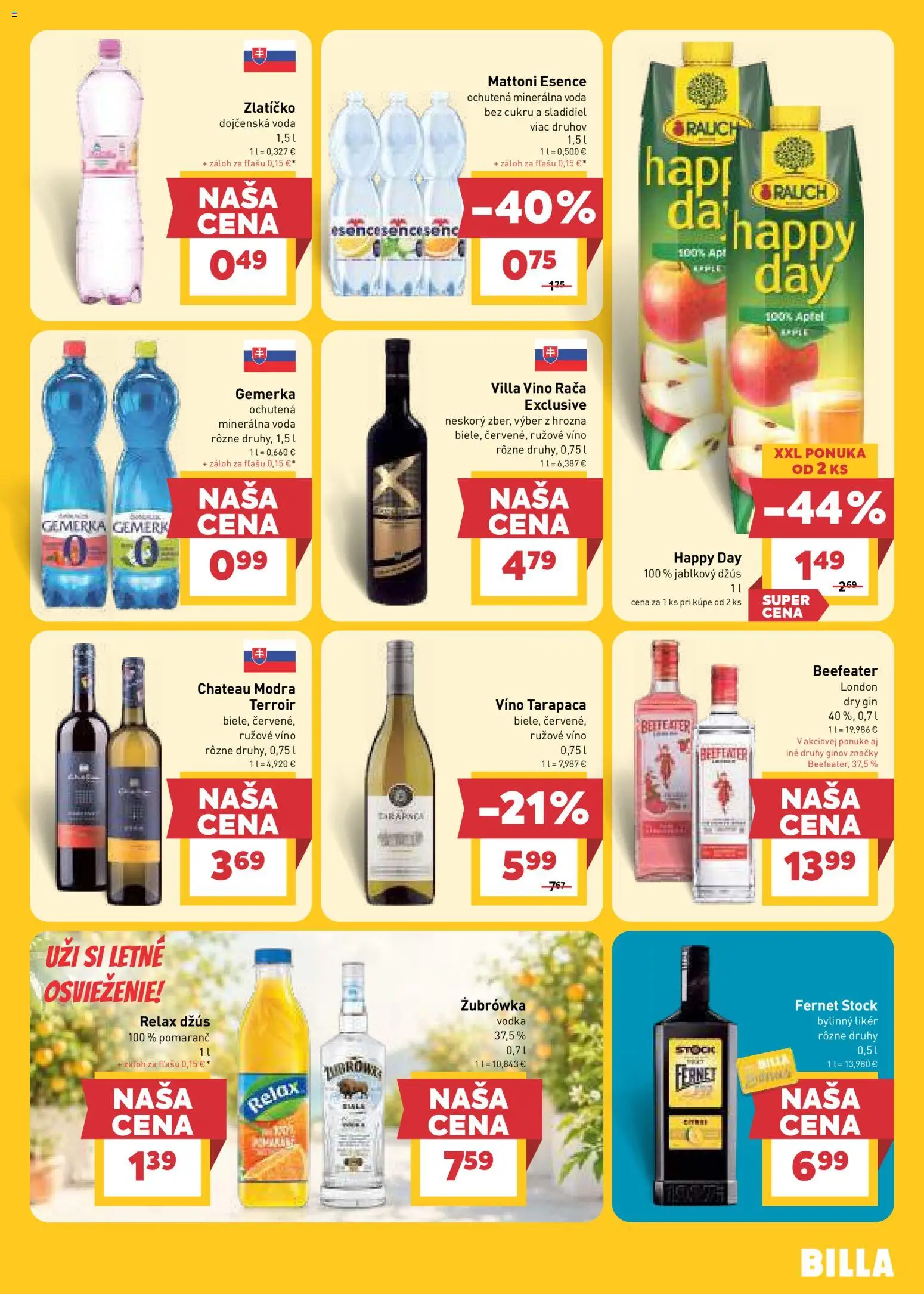 Nové Billa akcie – leták je platný od 05.08.2026 | Strana: 21 | Produkty: Gin, Voda, Minerálna voda, Fernet Stock