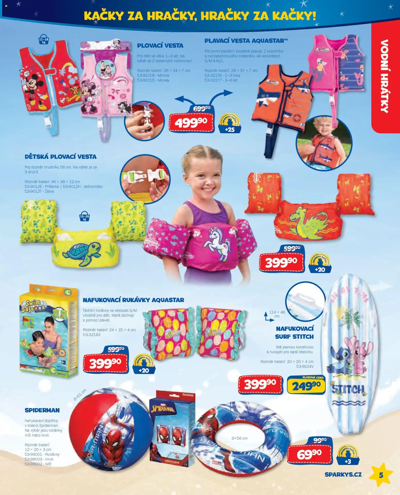Sparkys katalog Léto 2026 od 01.05.2026 | Strana: 5 | Produkty: Rukávky, Hračky, Surf, Stitch