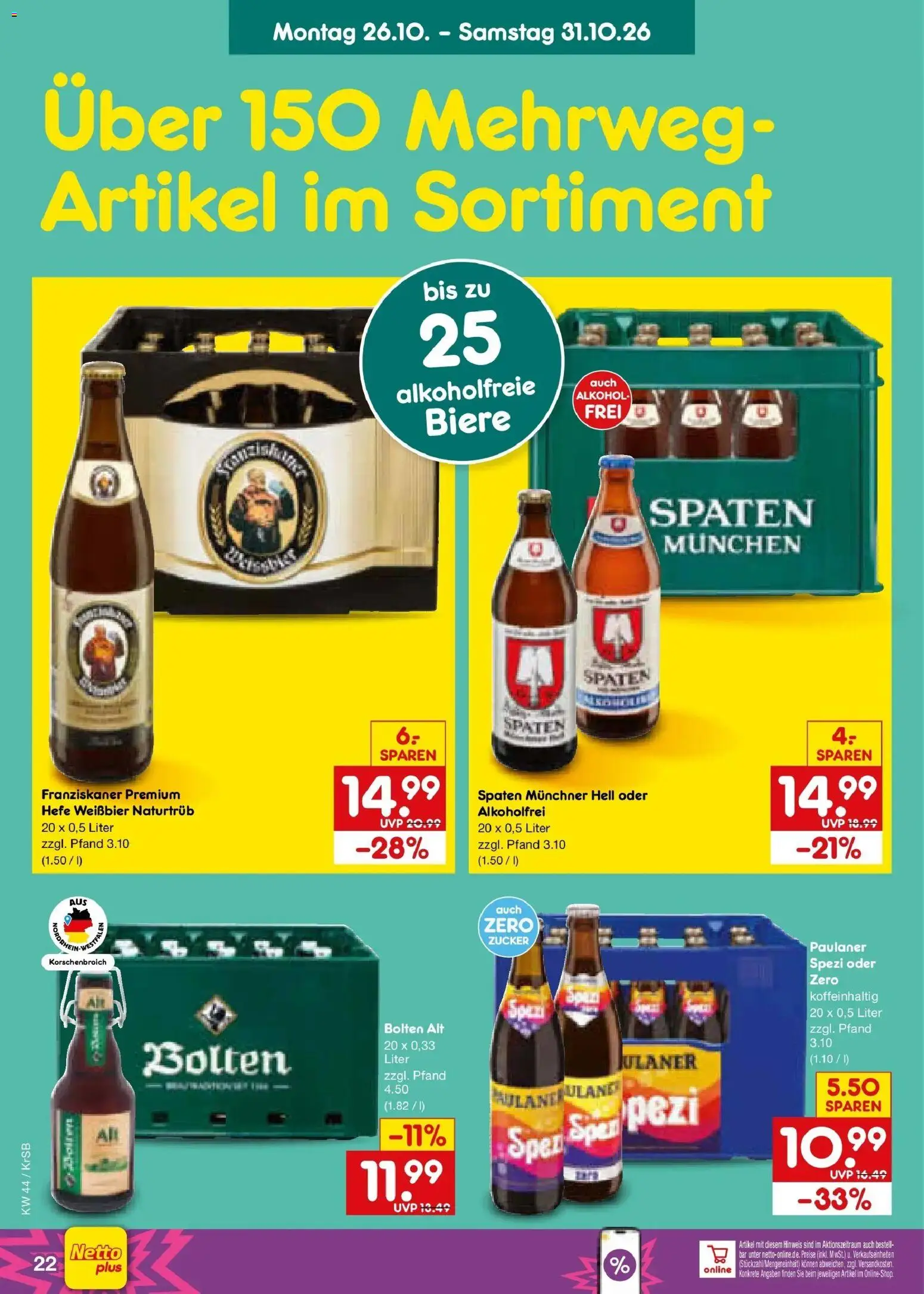Netto Marken-Discount Prospekt Baesweiler – gültig ab 26.10.2026 | Seite: 30 | Produkte: Franziskaner, Weißbier, Hefe weissbier, Zucker