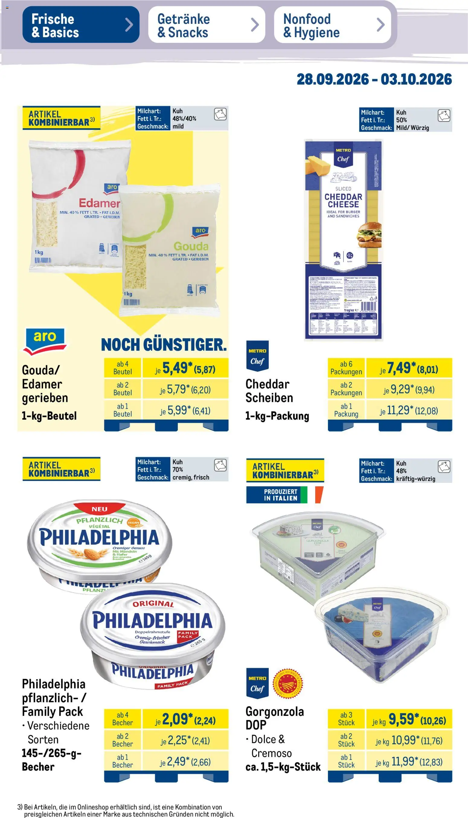 Metro Prospekt – gültig ab 28.09.2026 | Seite: 13 | Produkte: Gouda, Burger, Mandeln, Edamer