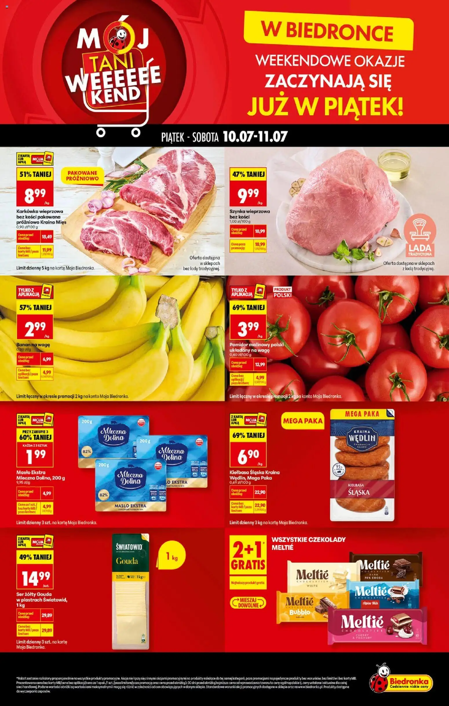 Biedronka Polsko leták - Tani weekend od 10.07.2026 | Strana: 1 | Produkty: Gouda, Máslo, Banán, Karty