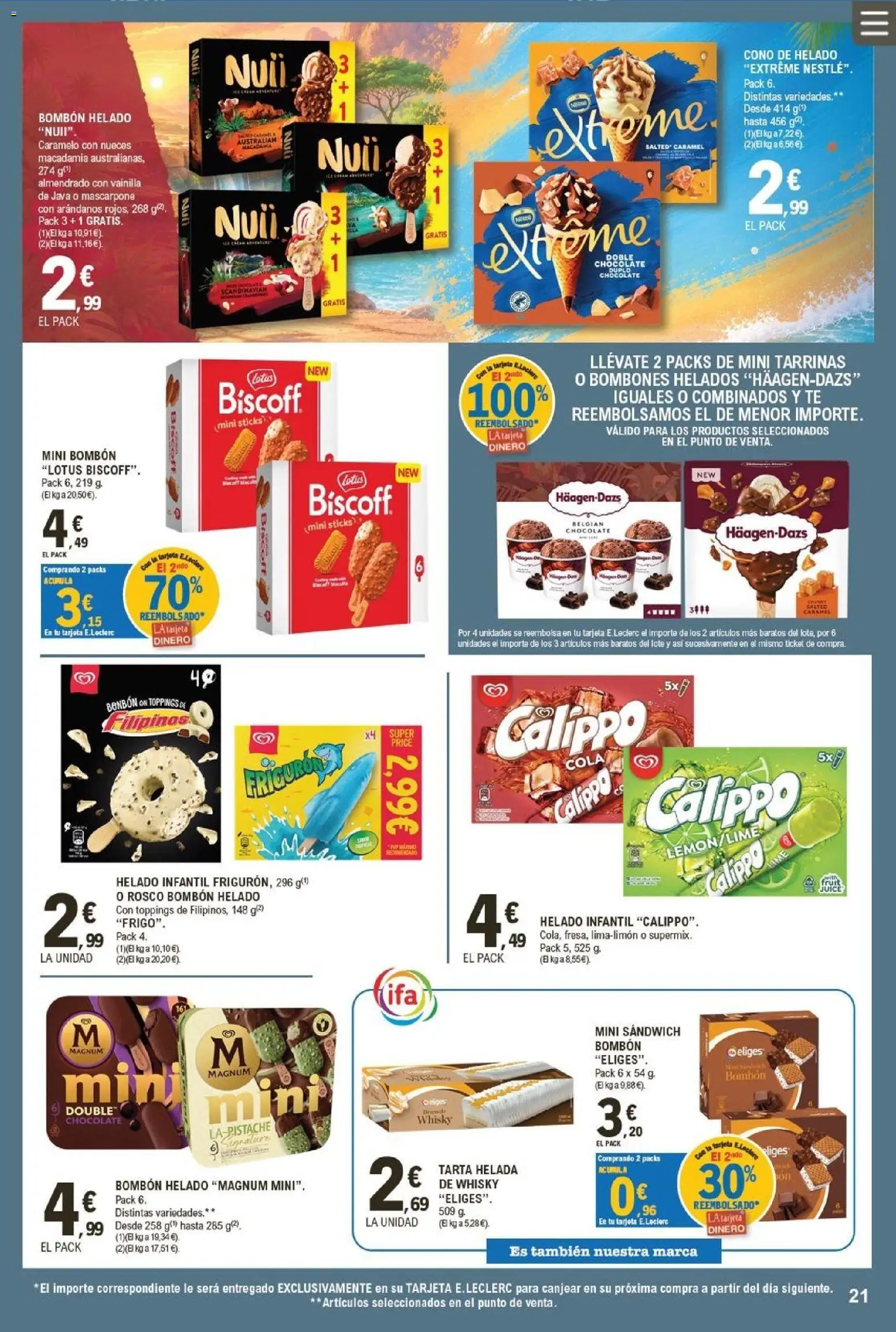 E.Leclerc Trujillo │ válido desde el 01/07/2026 | Página: 21 | Productos: Chocolate, Té, Whisky, Helado