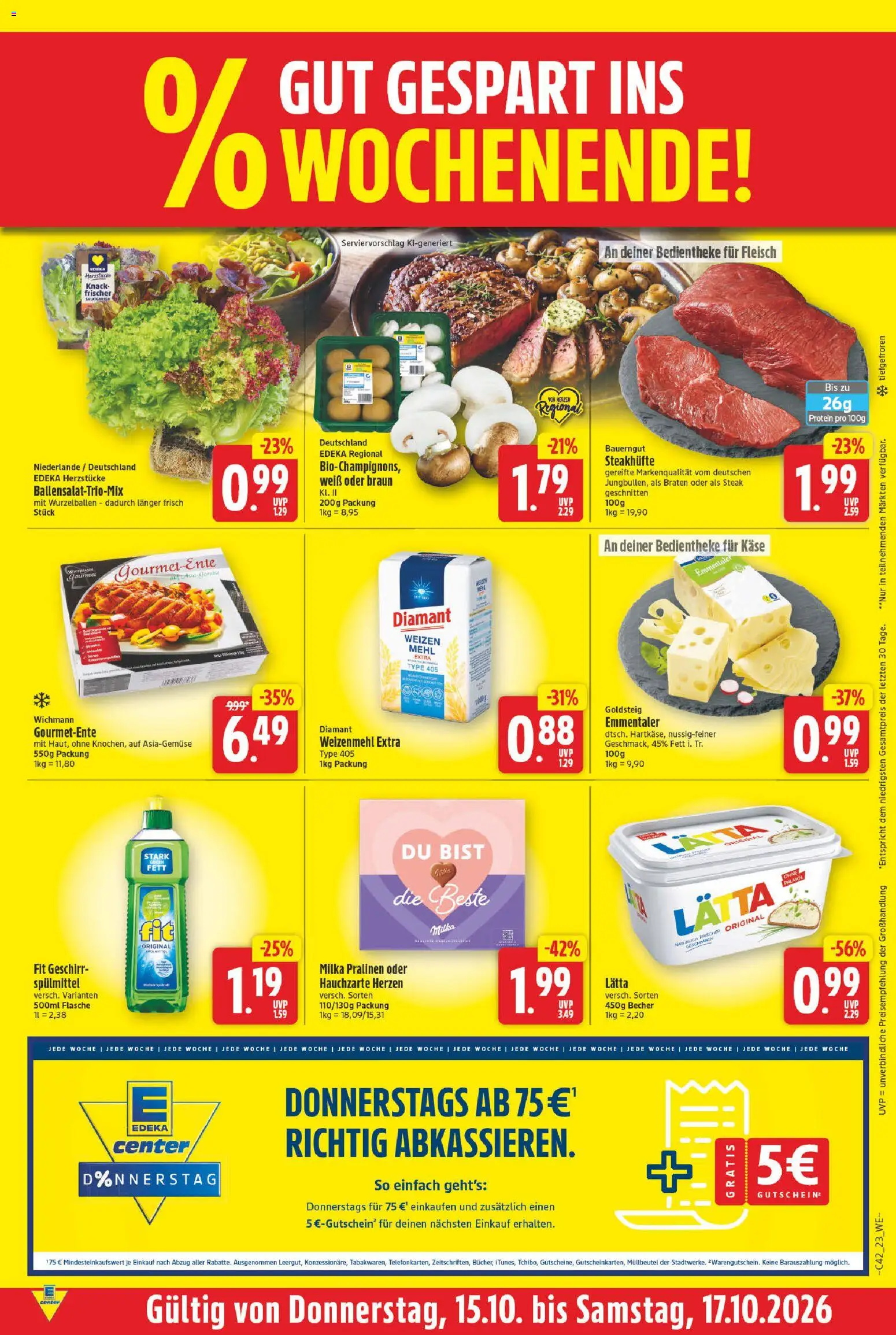 E center Prospekt – gültig ab 12.10.2026 | Seite: 27 | Produkte: Käse, Milka, Bauerngut, Steak