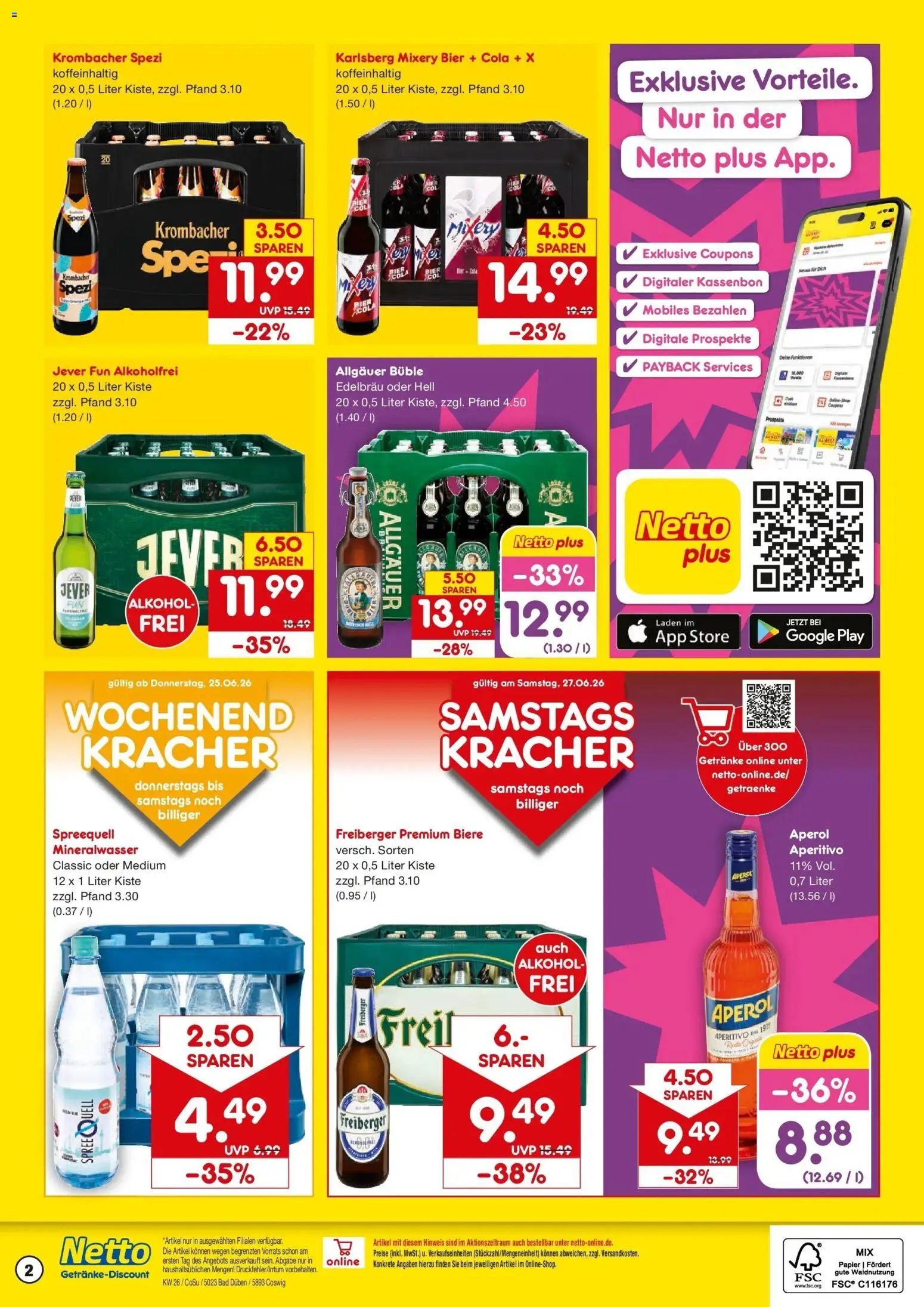 Netto Marken-Discount Prospekt Coswig-Anhalt – gültig ab 22.06.2026 | Seite: 2 | Produkte: Cola, Bier, Mineralwasser, Jever