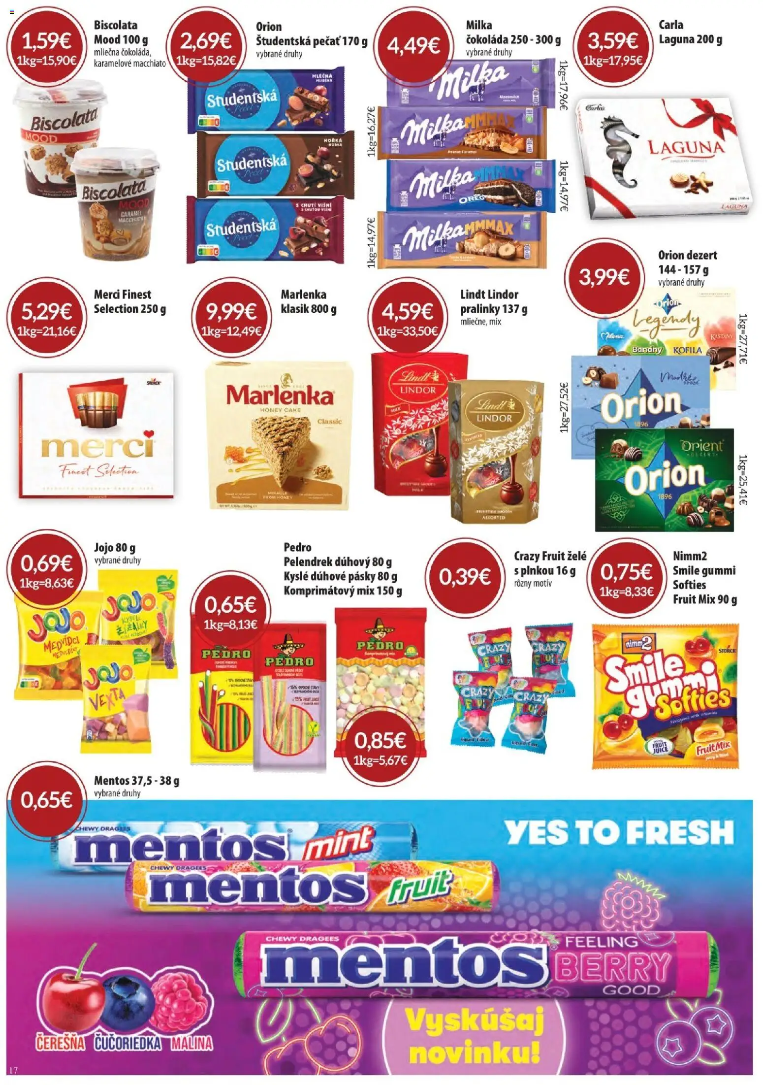 Nové CBA Komfos akcie – leták je platný od 04.06.2026 | Strana: 17 | Produkty: Lindt, Čokoláda, Marlenka, Študentská pečať