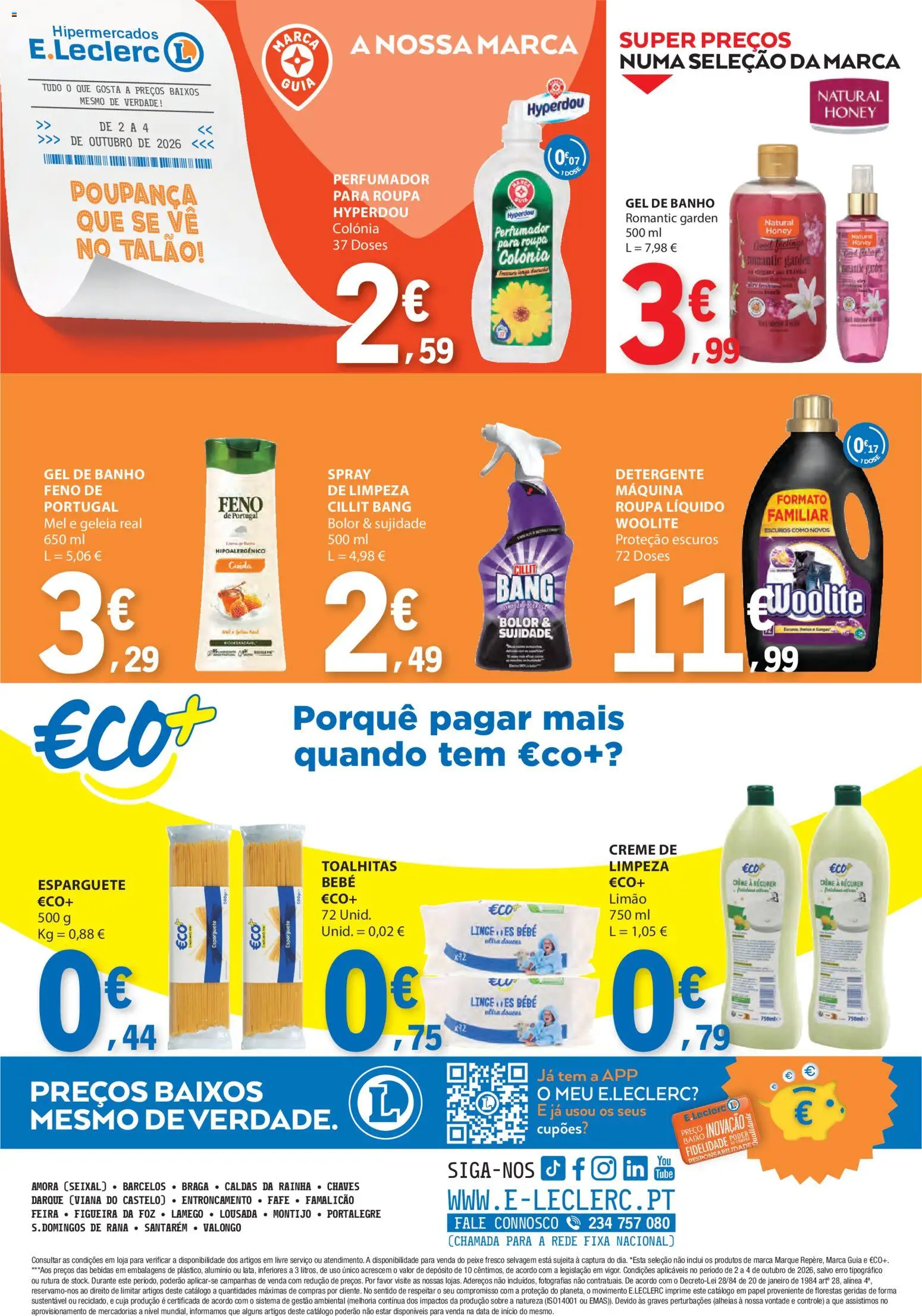 E.Leclerc folheto Fim de Semana │ válido de 02/10/2026 | Página: 4 | Produtos: Esparguete, Bebidas, Gel de banho, Mel