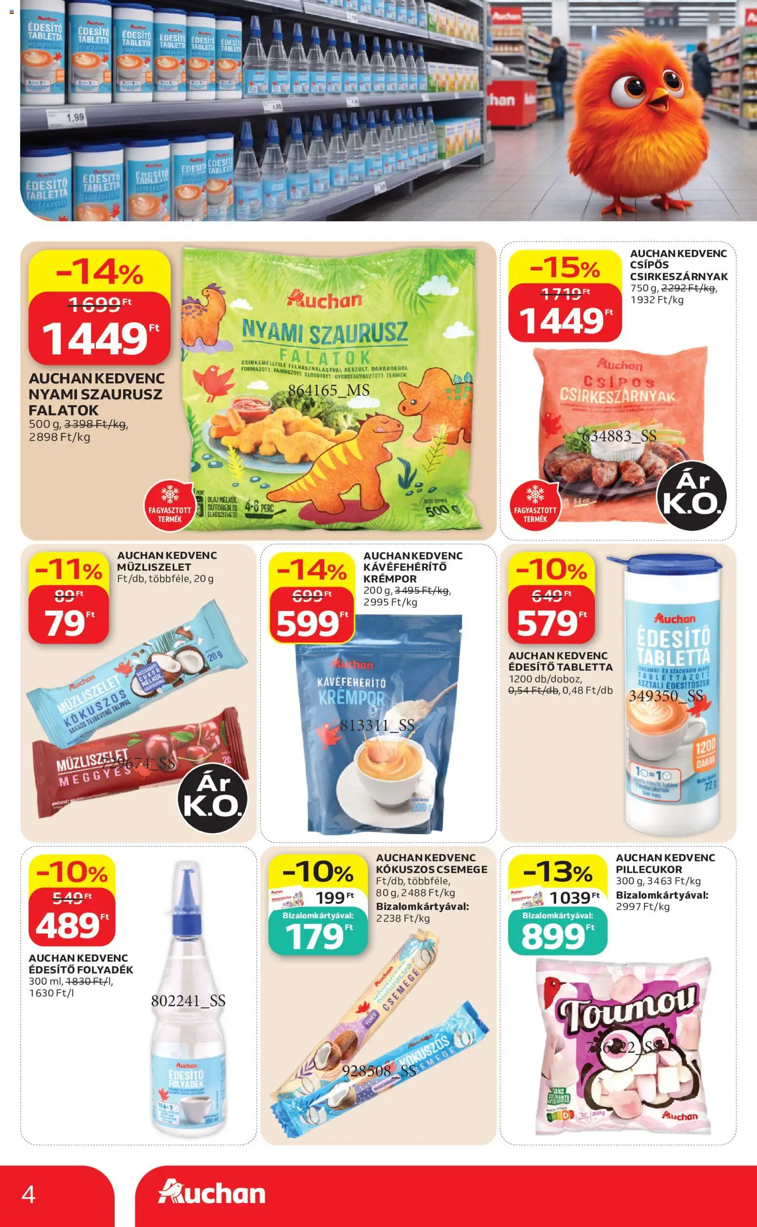 Auchan akciós ujság - amely érvényes a következő dátumtól: 2026.09.03. | Oldal: 4 | Termékek: Nuggets, Kávéfehérítő, Müzliszelet, Gyorsfagyasztott