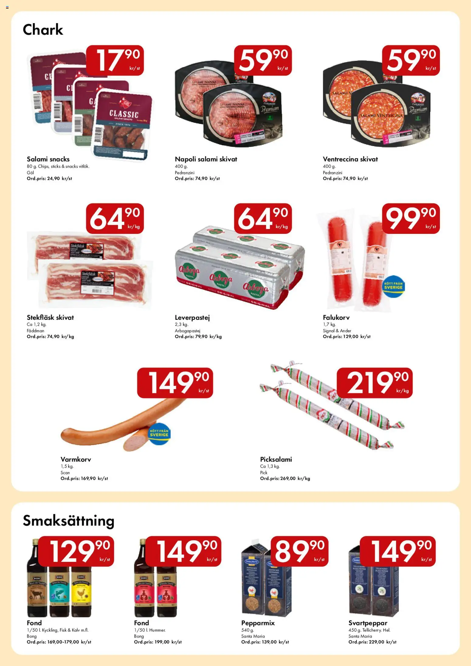 Snabbgross reklamblad aktuell från 18.05.2026 | Sida: 7 | Produkter: Varmkorv, Falukorv, Fond, Salami
