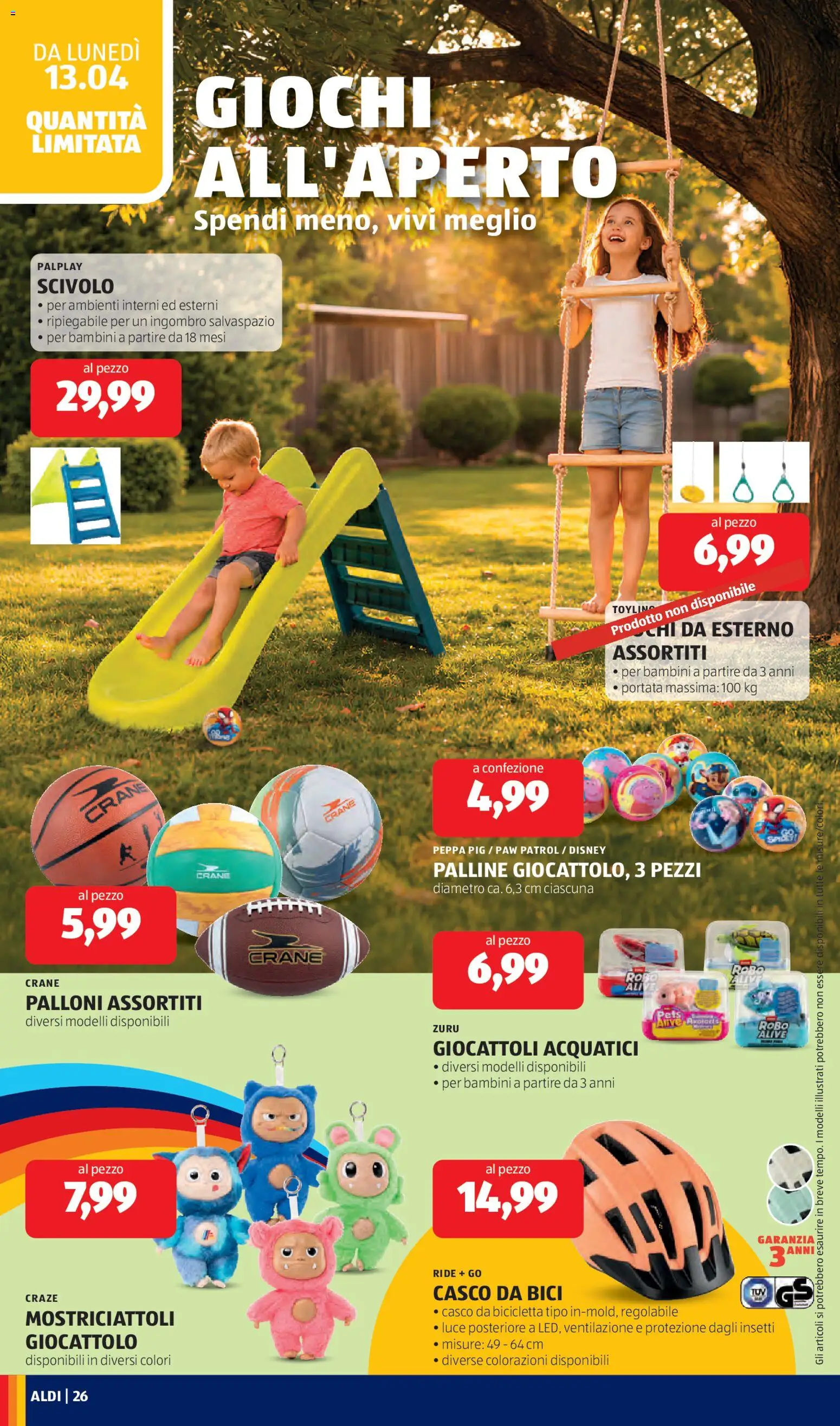 Volantino Aldi del 13.04.2026 | Pagina: 26 | Prodotti: Bicicletta, Scivolo