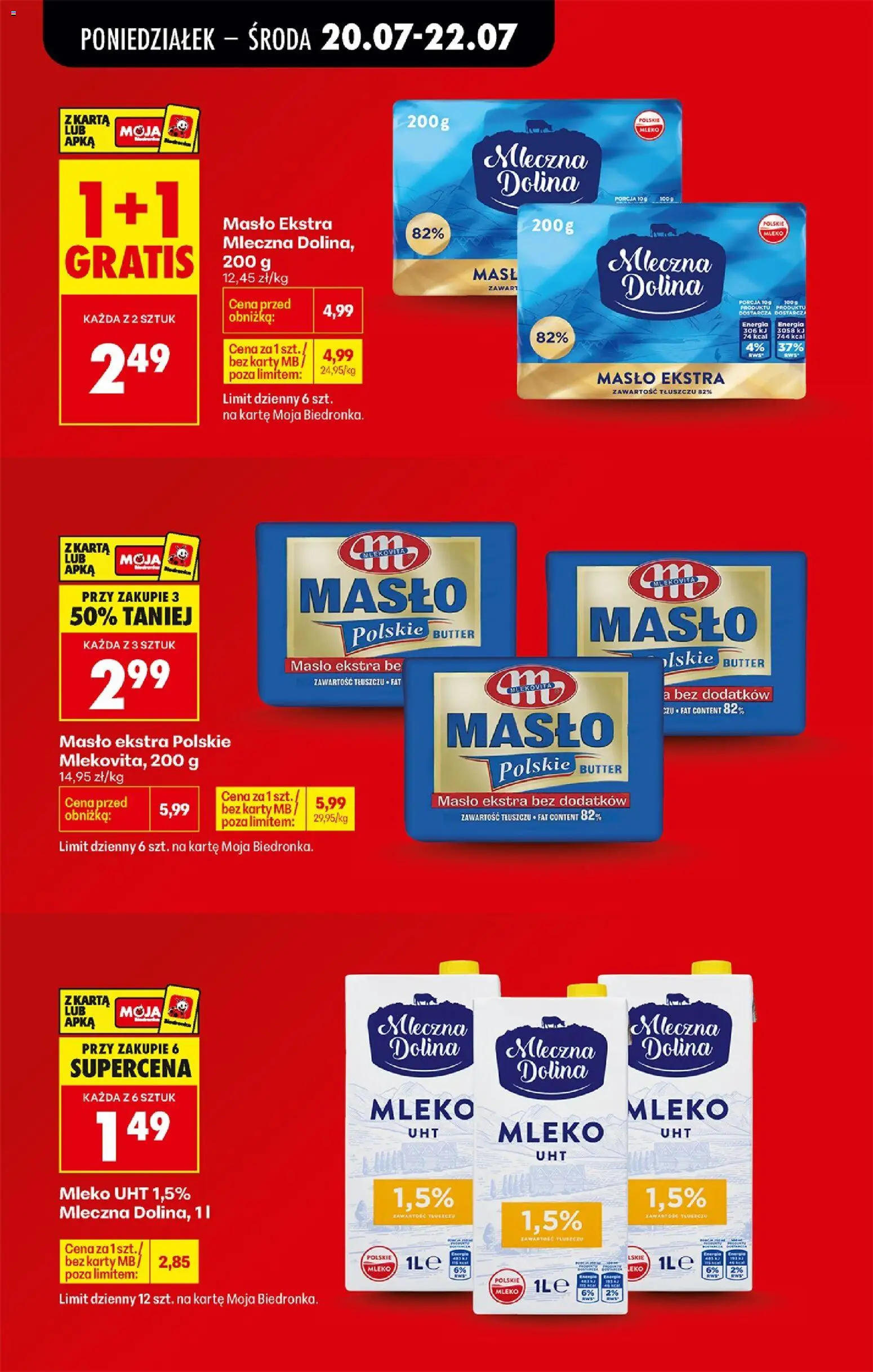 Biedronka Polsko leták od 20.07.2026 | Strana: 3 | Produkty: Mléko, Máslo, Karty