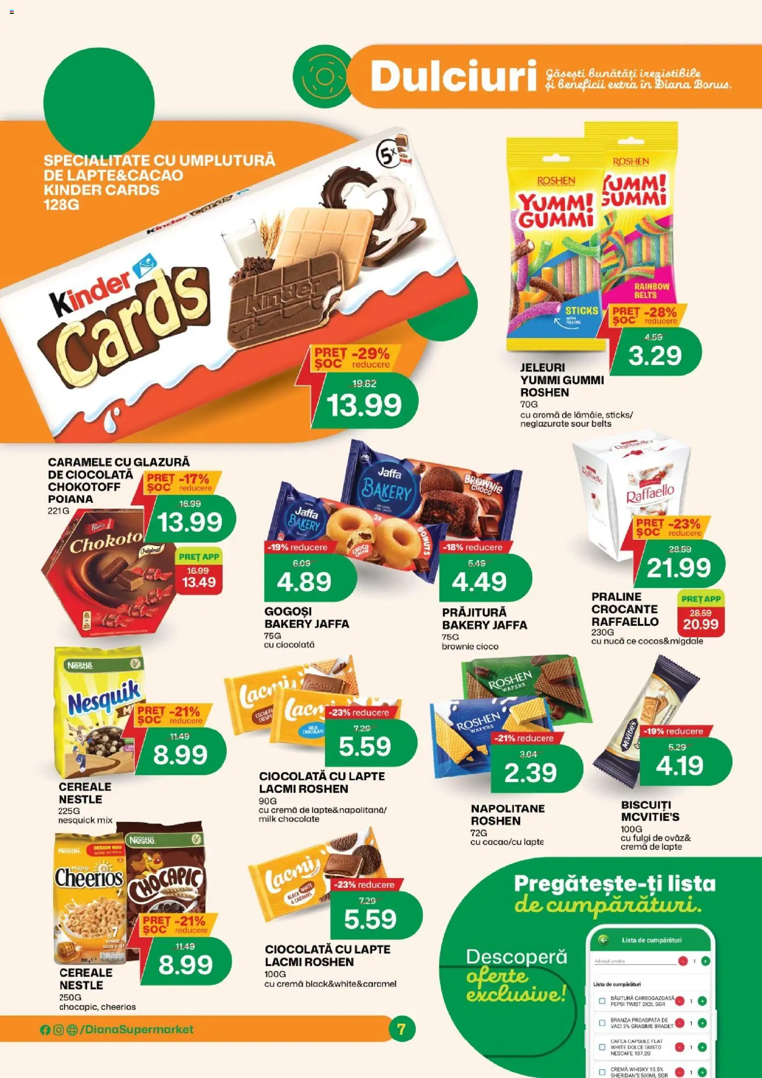 Noul catalog Diana – valabil de la 01.05.2026 | Pagină: 7 | Produse: Brânză, Cereale, Biscuiți, Caramele