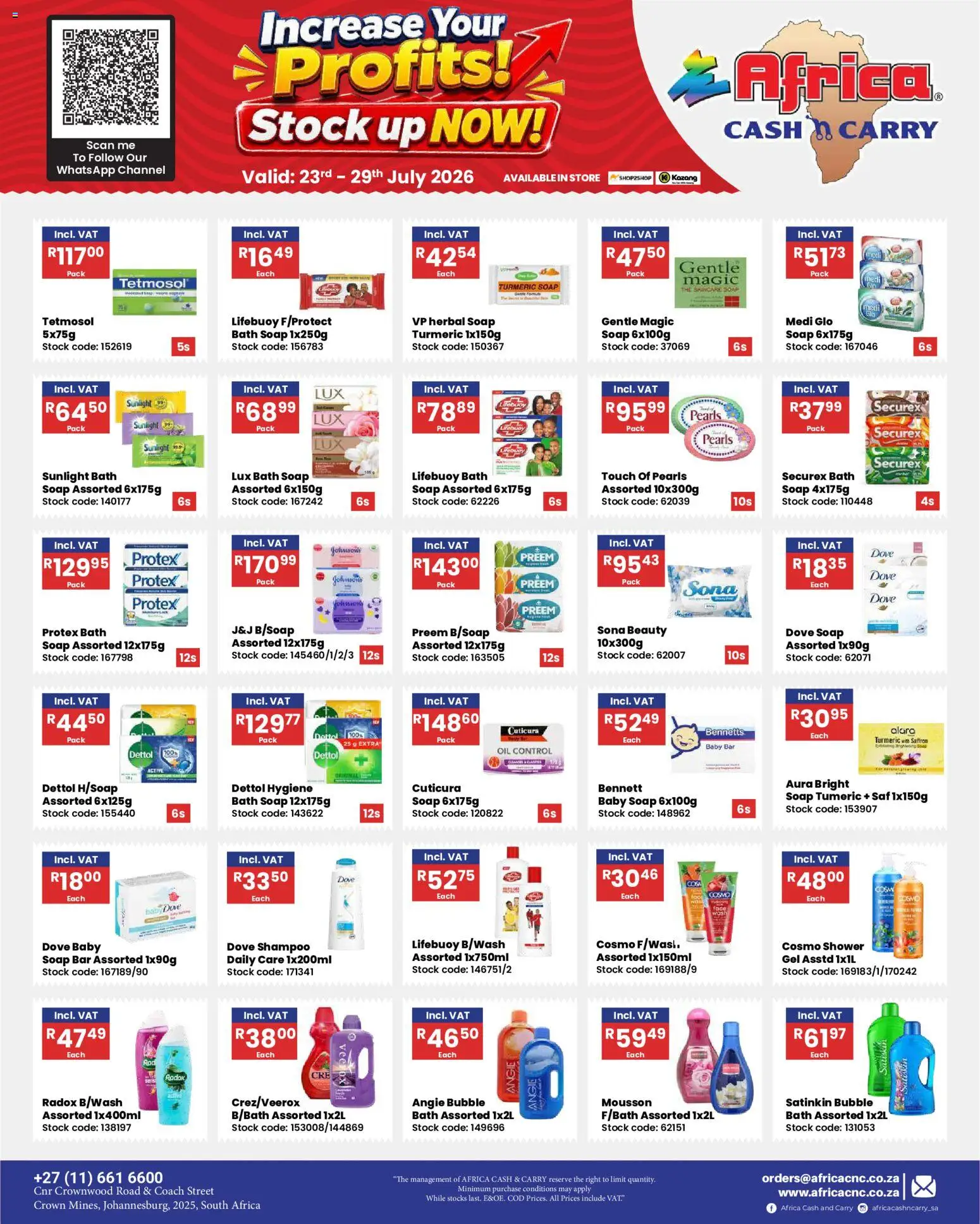 New Africa Cash & Carry catalogue – valid from 23/07/2026 | Page: 8 | Products: Oil, Shampoo, Stock, Soap
