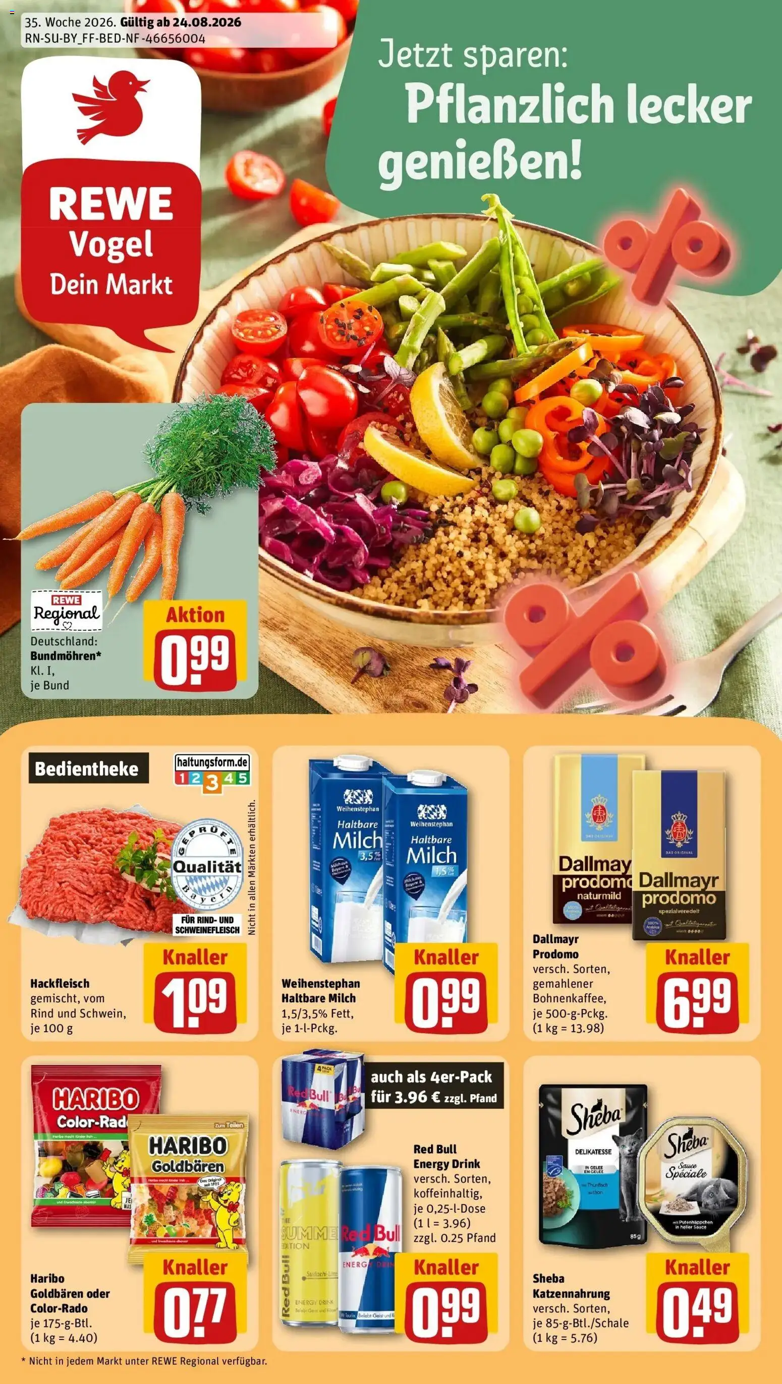 REWE Prospekt ab 24.08.2026 zum Blättern » Angebote | Seite: 1 | Produkte: Red bull, Haribo, Milch, Haltbare milch